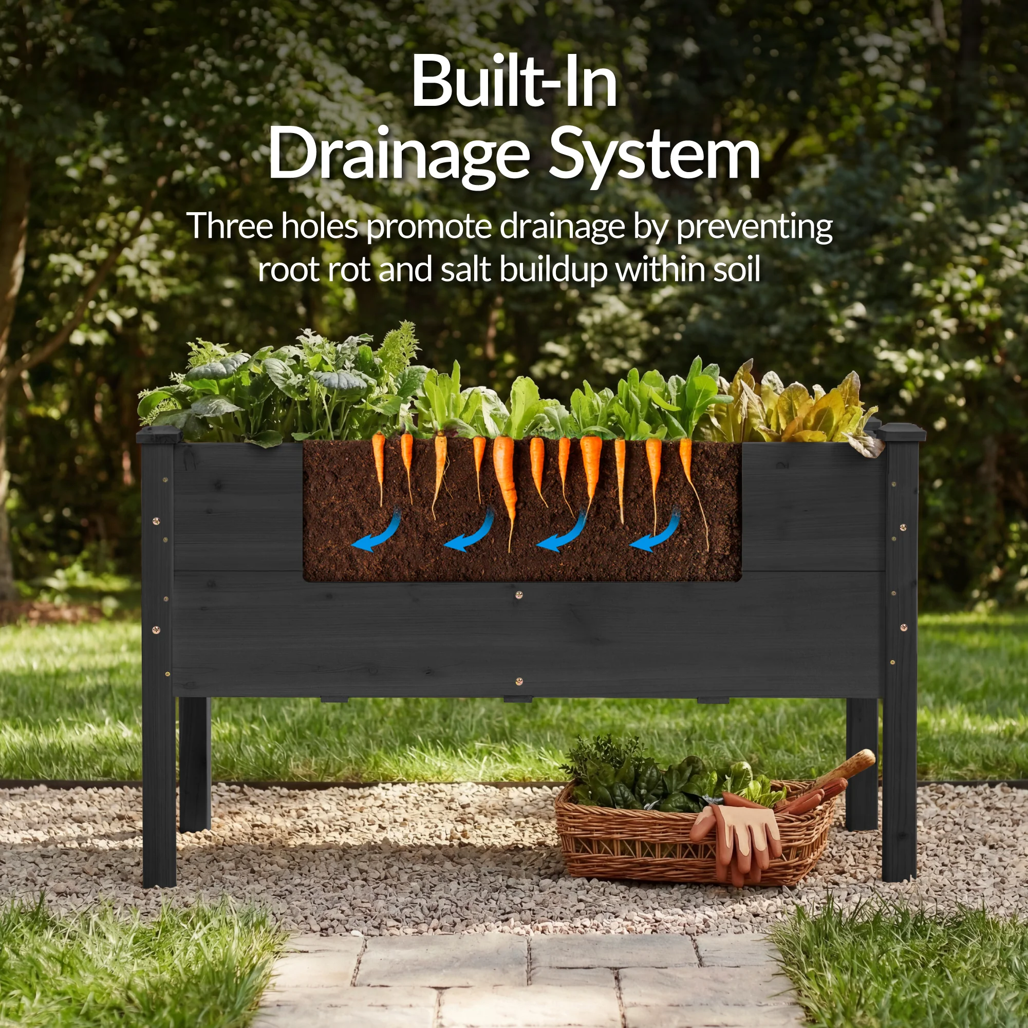 48" x 24" x 30" Raised Wooden Garden Bed w/16" Depth, Elevated Wood Planter - Image 5