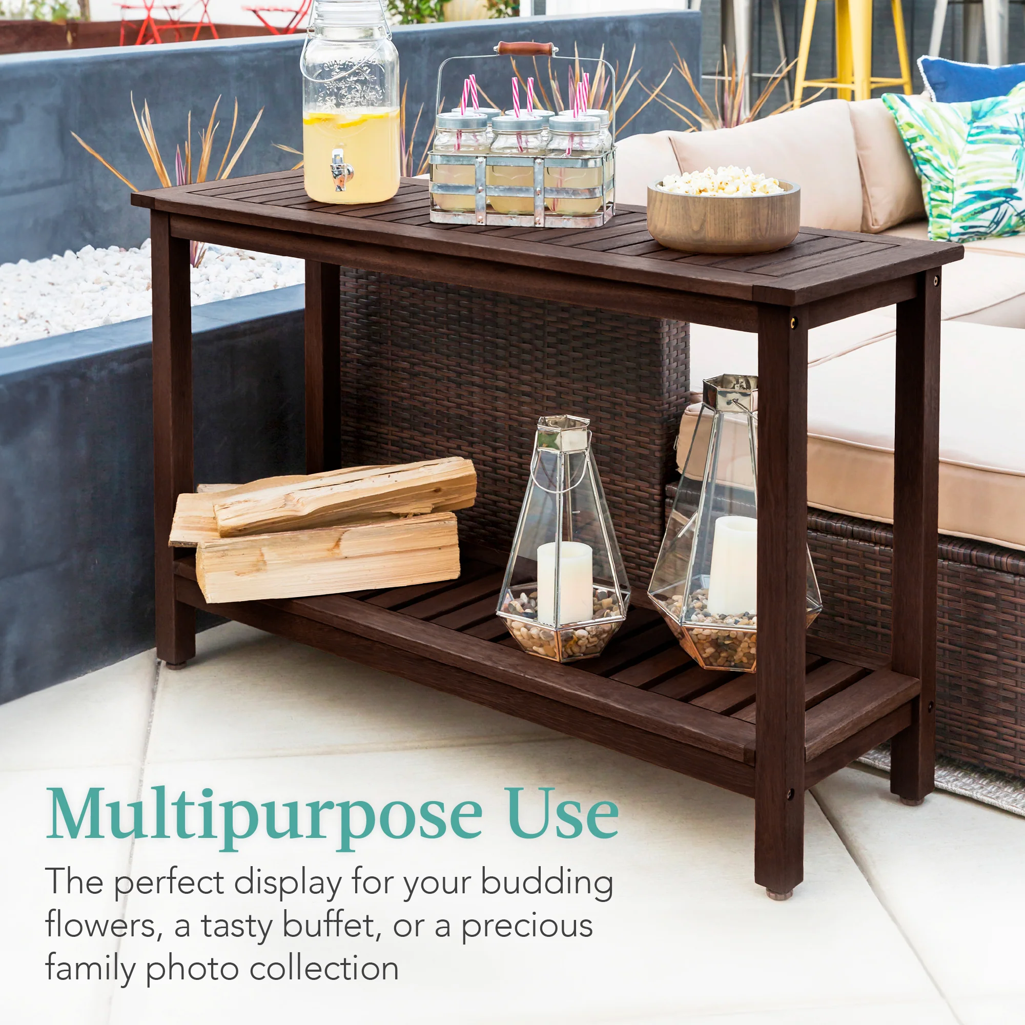 2-Shelf Wooden Console Table Storage Organizer w/ Natural Finish - 48in - Image 11
