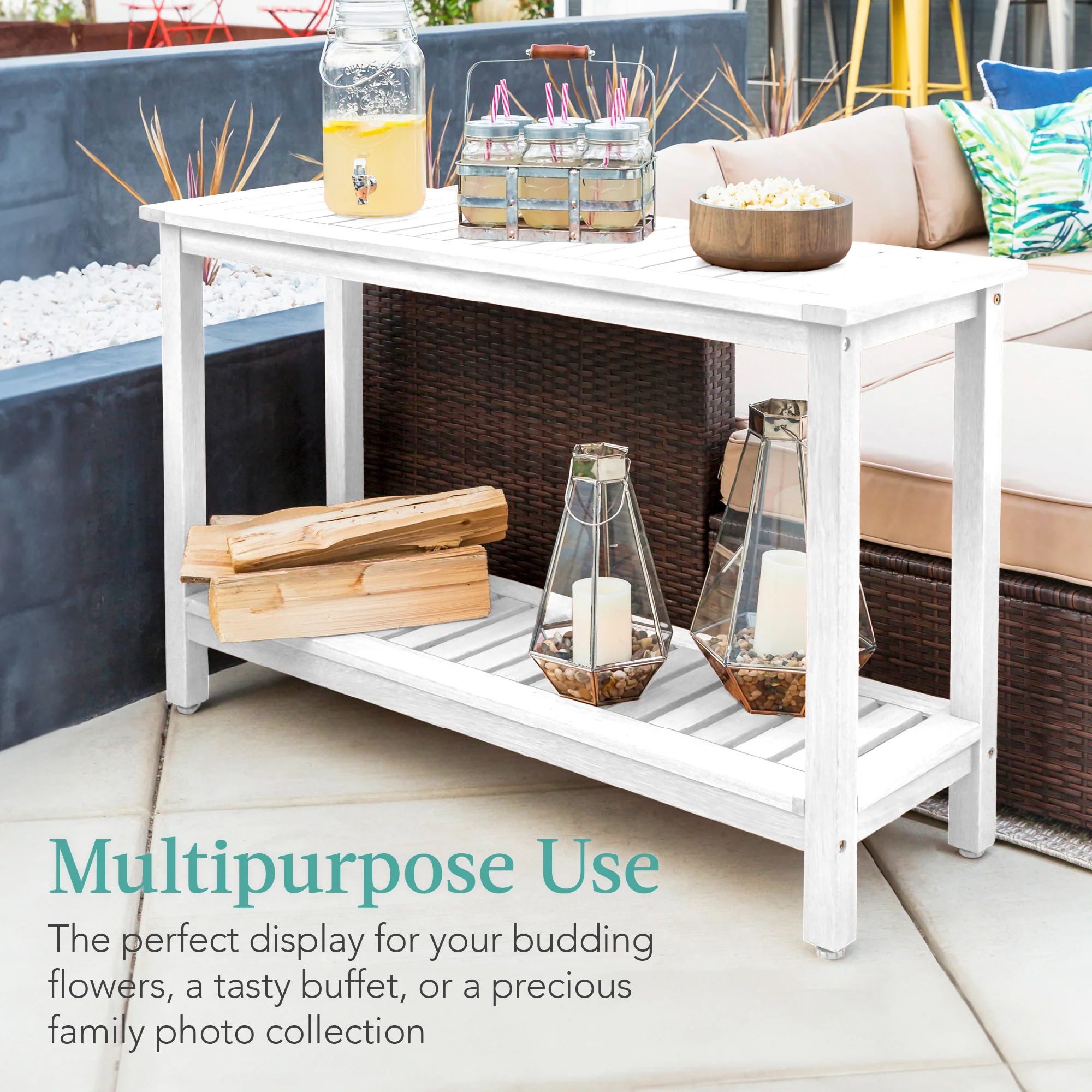 2-Shelf Wooden Console Table Storage Organizer w/ Natural Finish - 48in - Image 18
