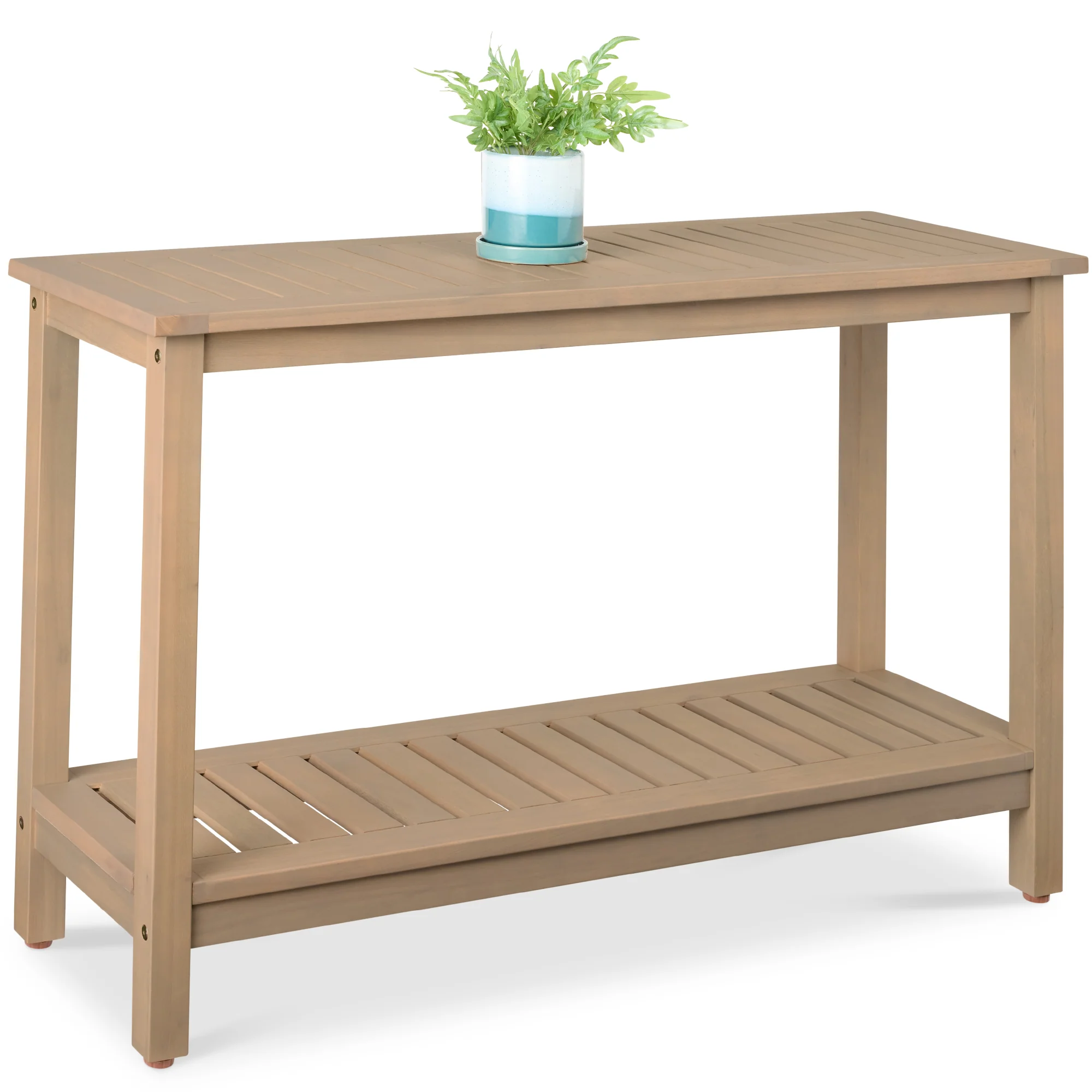 2-Shelf Wooden Console Table Storage Organizer w/ Natural Finish - 48in - Image 22