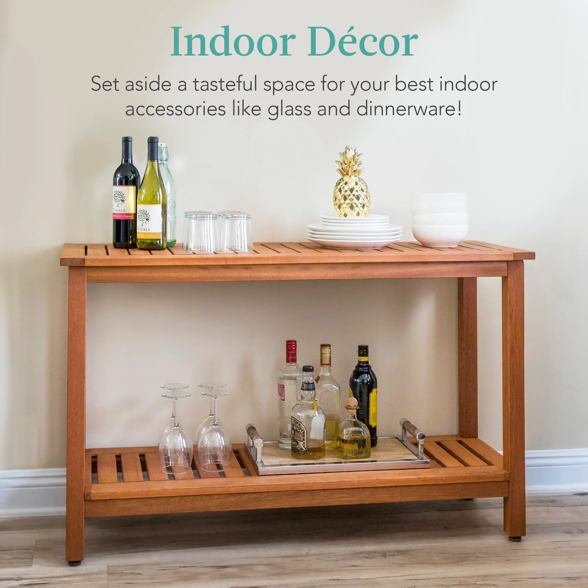 2-Shelf Wooden Console Table Storage Organizer w/ Natural Finish - 48in - Image 3