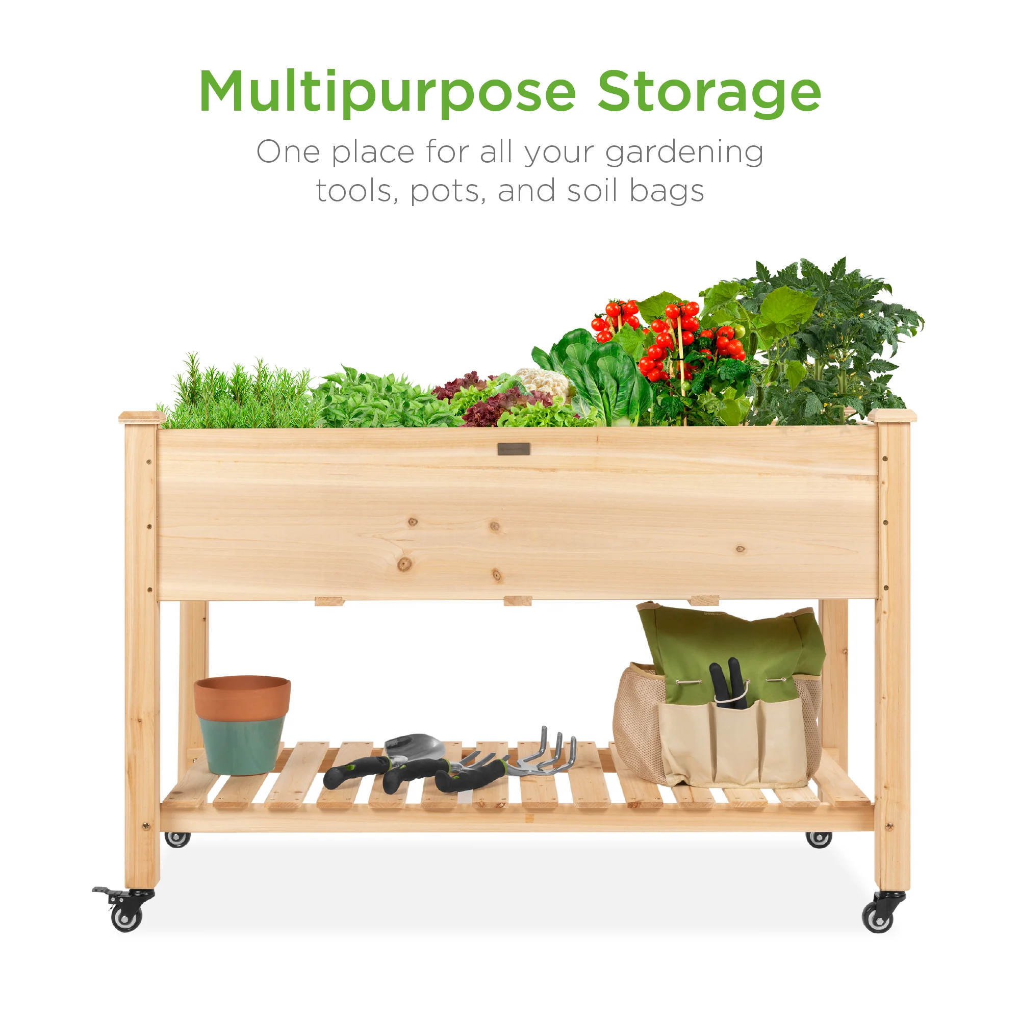 Mobile Raised Garden Bed Elevated Planter w/ Wheels, Shelf - 48x24x32in - Image 10