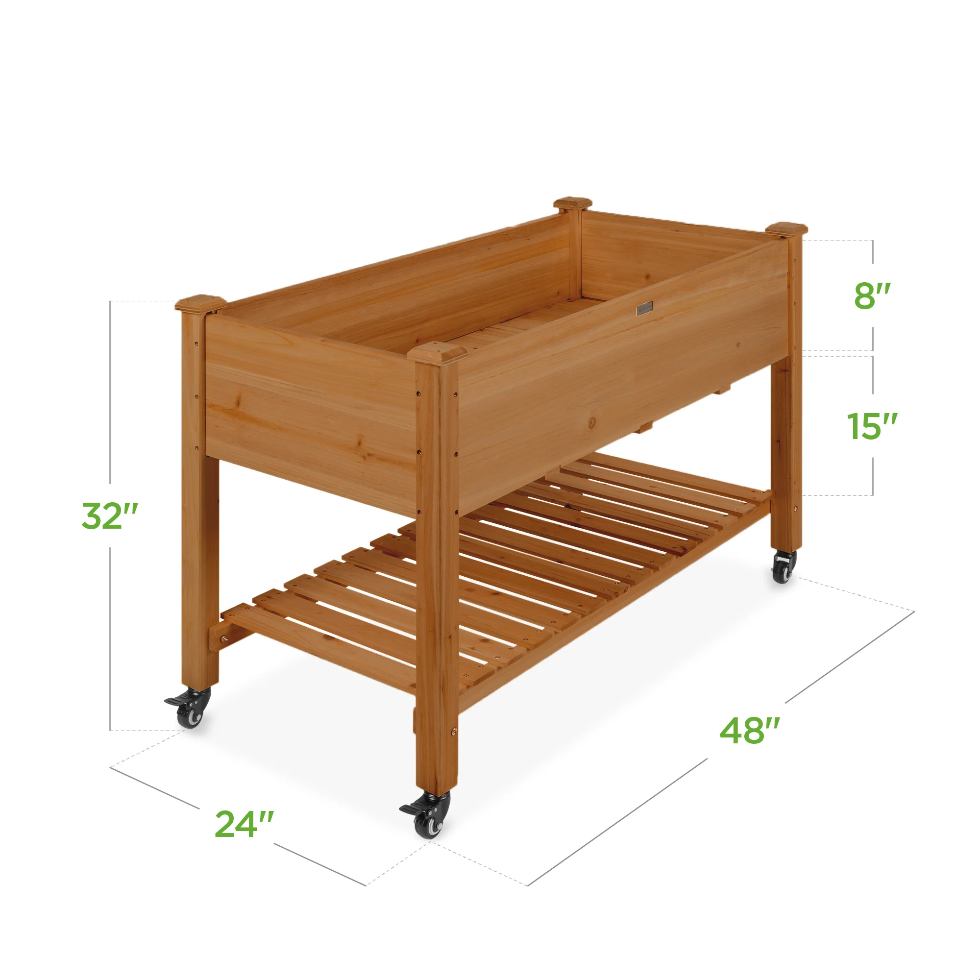 Mobile Raised Garden Bed Elevated Planter w/ Wheels, Shelf - 48x24x32in - Image 28