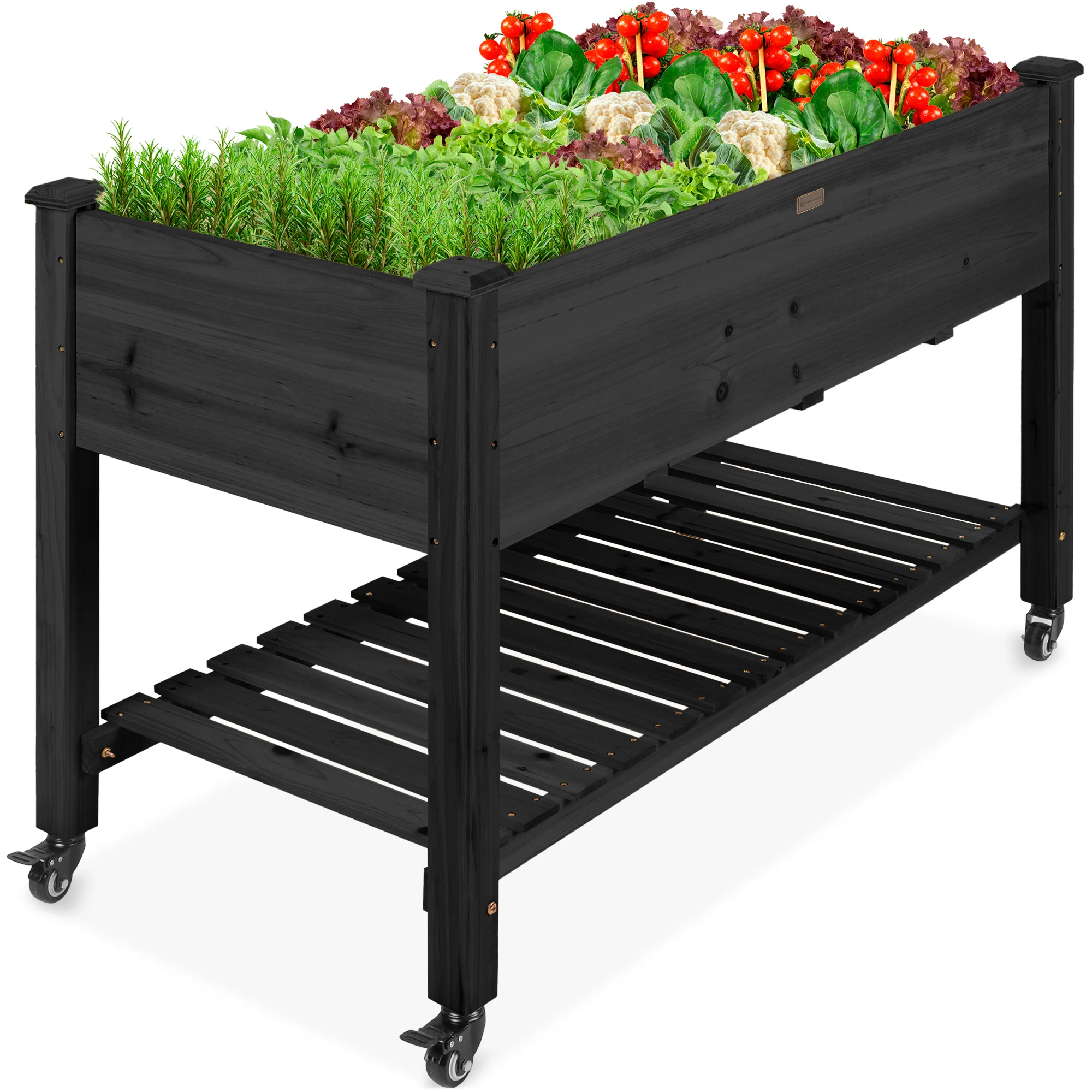 Mobile Raised Garden Bed Elevated Planter w/ Wheels, Shelf - 48x24x32in - Image 43
