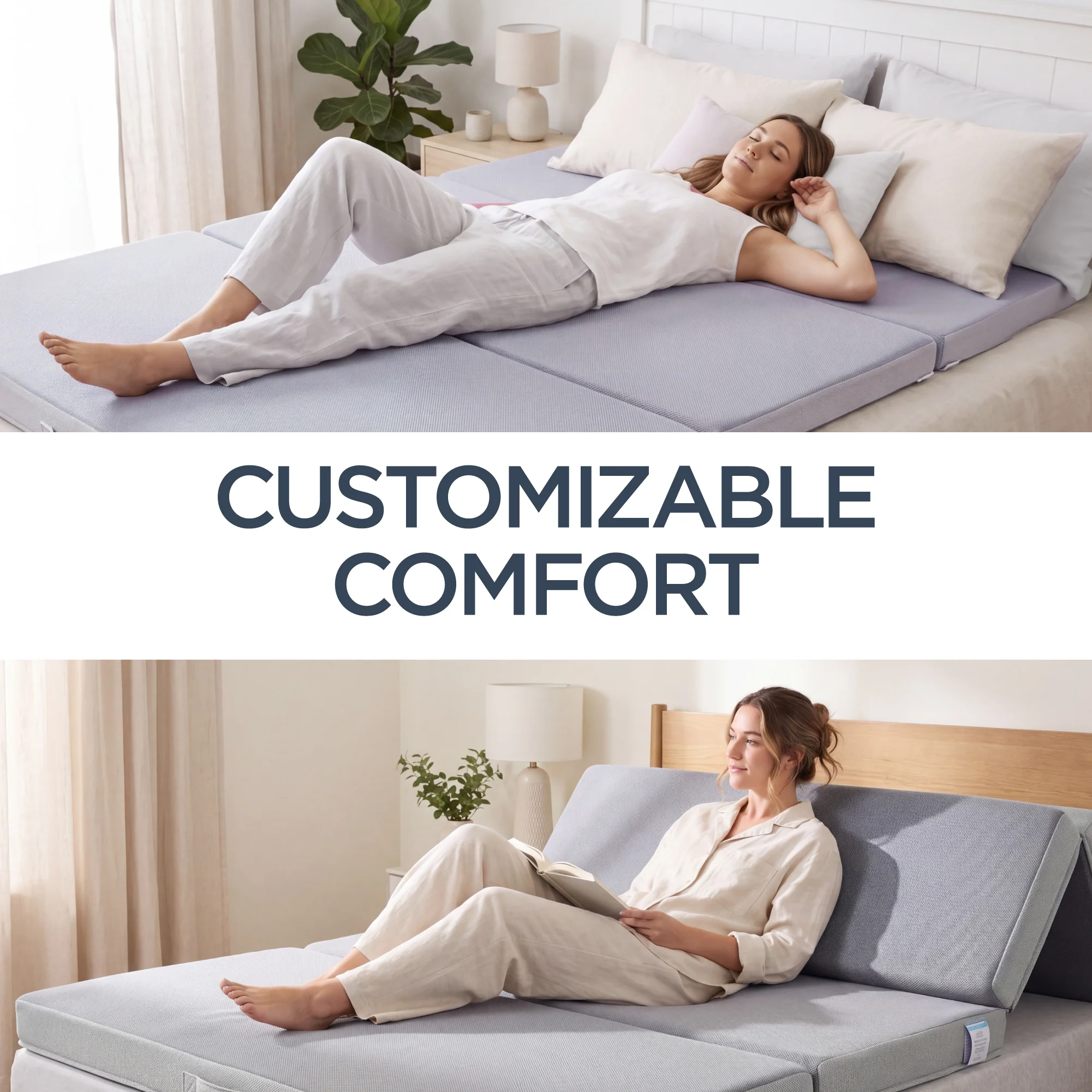 4in Portable Mattress Topper, Tri-Fold Mattress Pad - Gray - Image 10