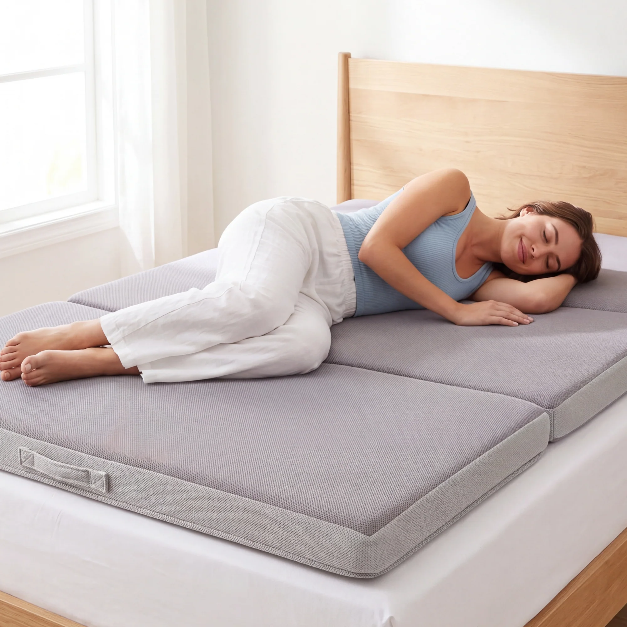 4in Portable Mattress Topper, Tri-Fold Mattress Pad - Gray - Image 15