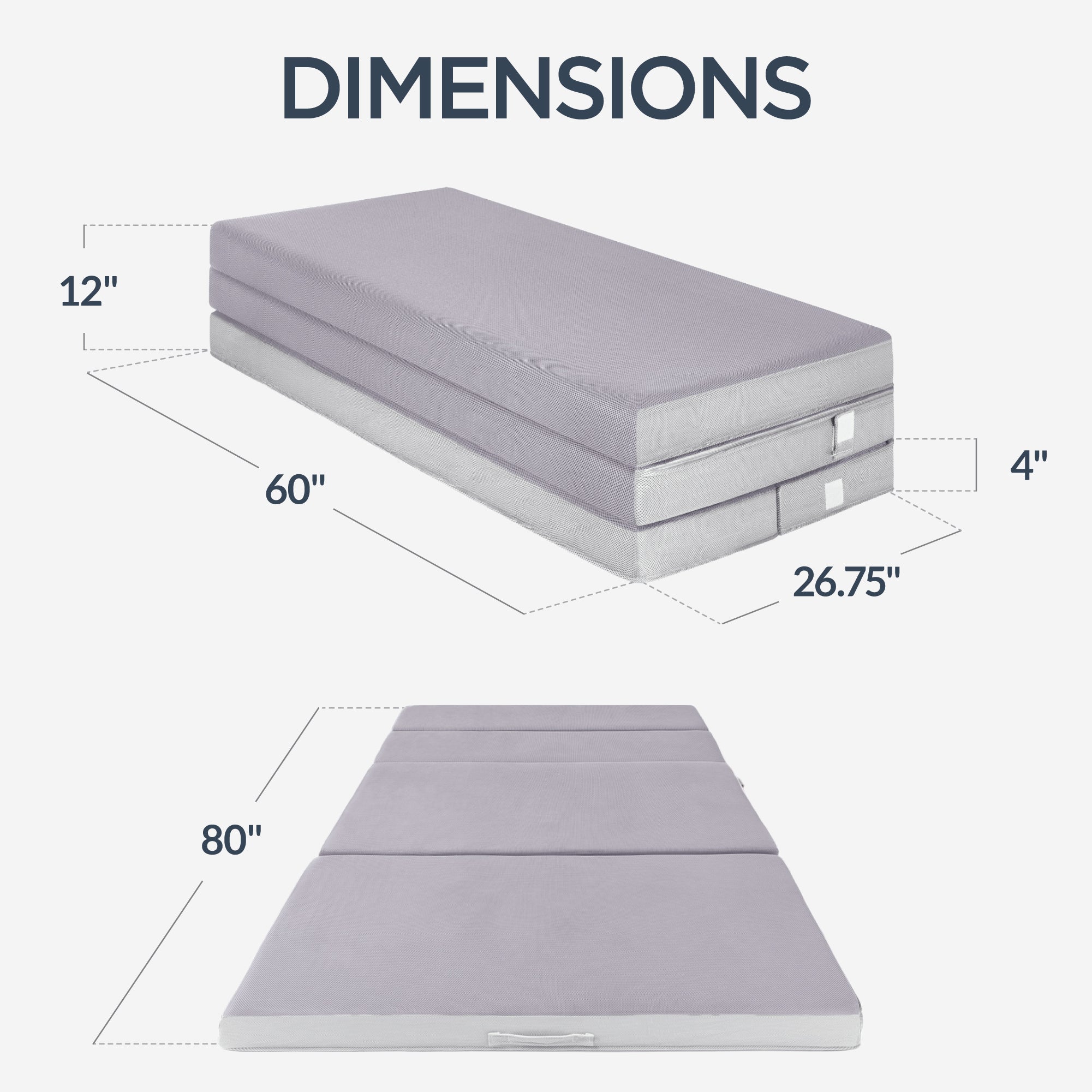 4in Portable Mattress Topper, Tri-Fold Mattress Pad - Gray - Image 16