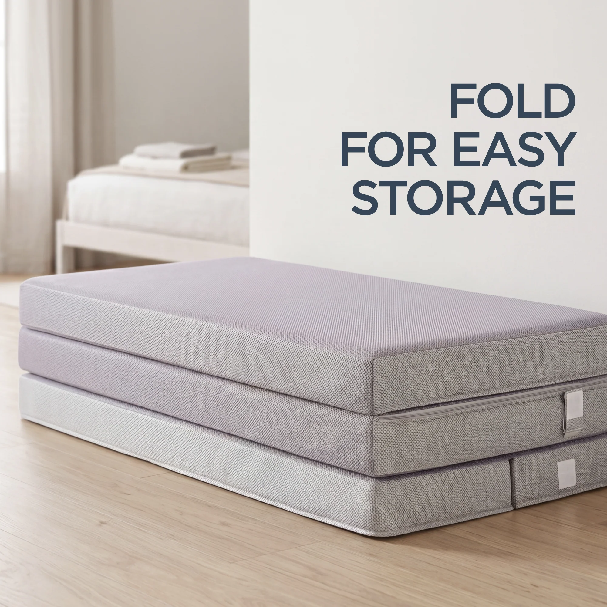 4in Portable Mattress Topper, Tri-Fold Mattress Pad - Gray - Image 25