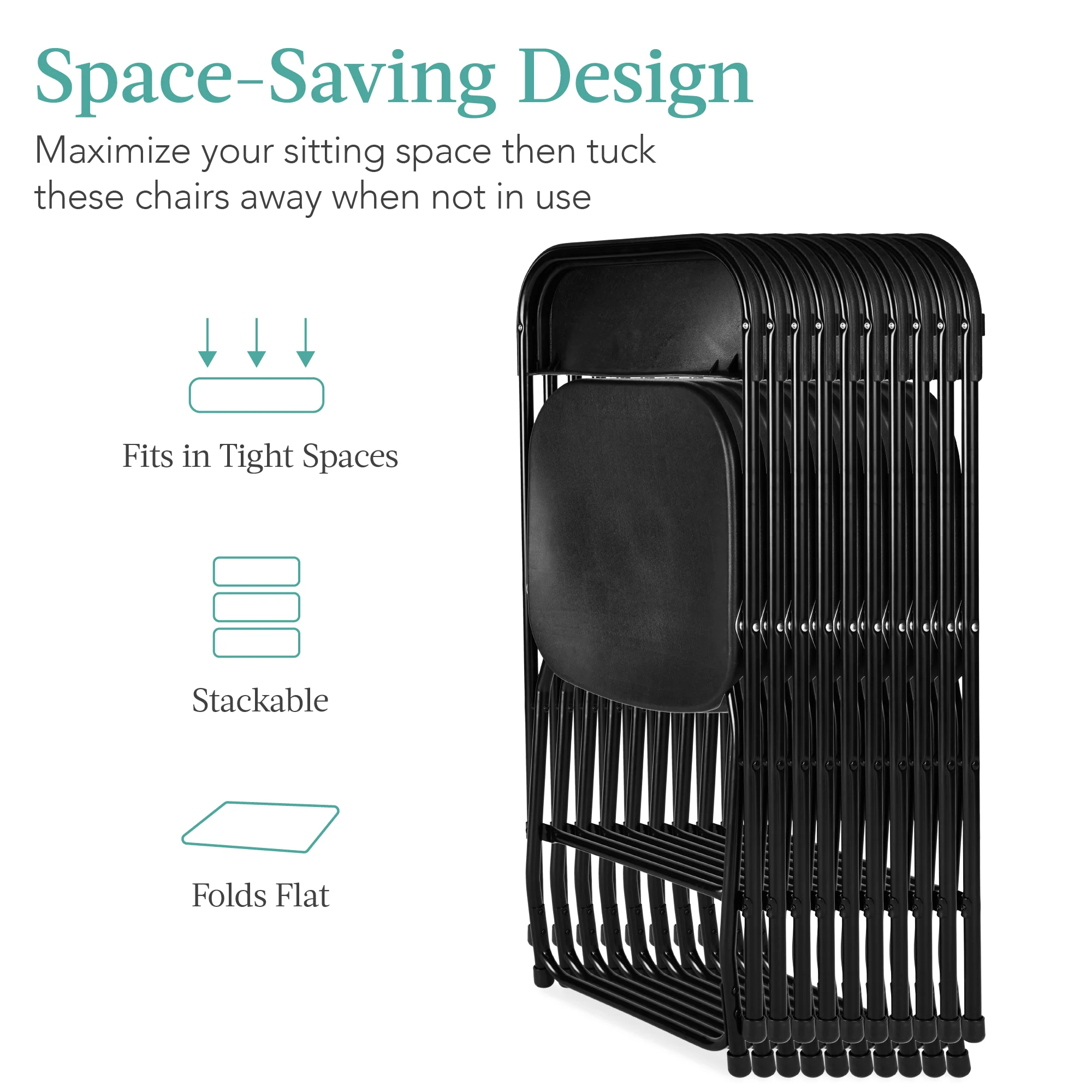 Set of 10 Folding Stacking Plastic Chairs w/ Non-Slip Feet - Image 11