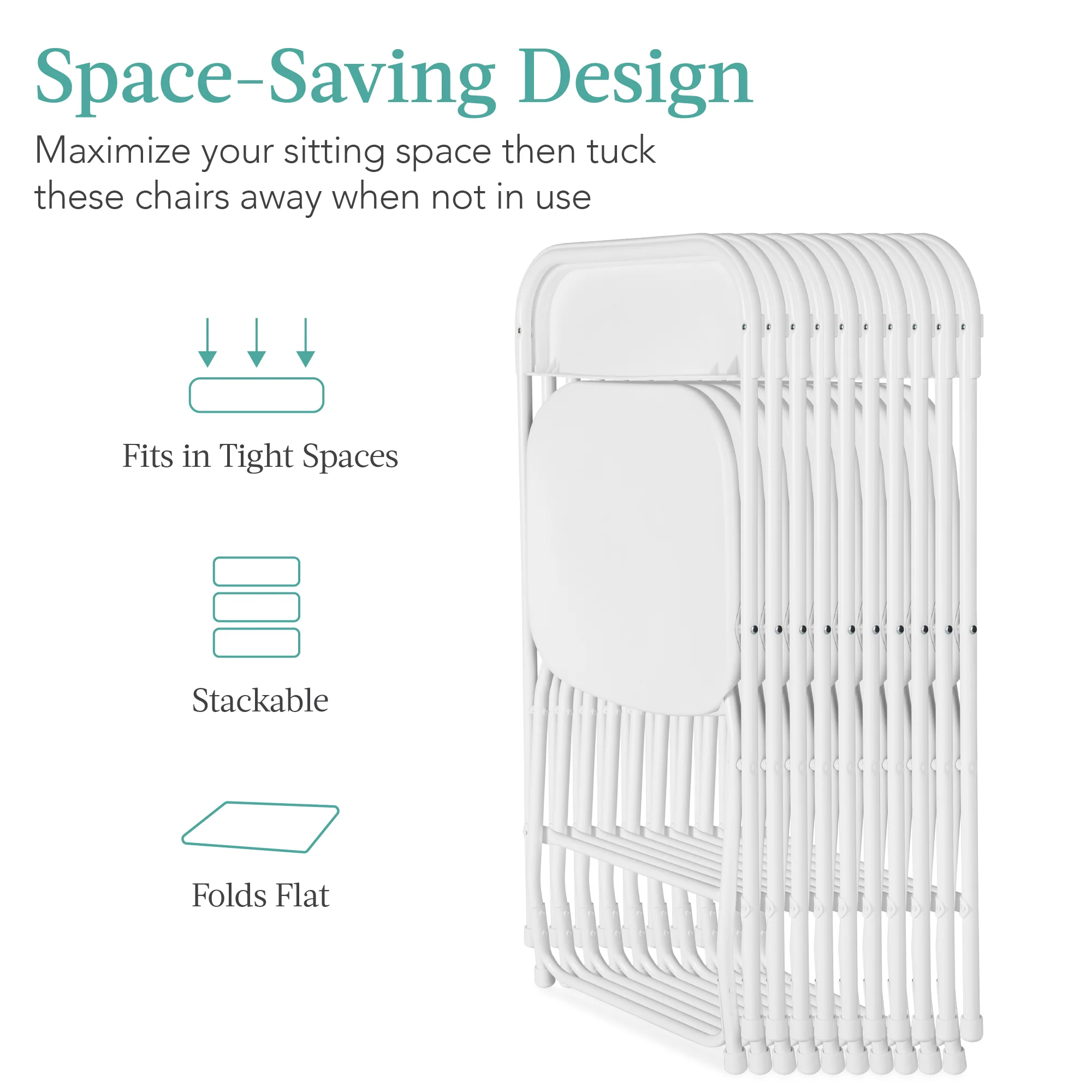 Set of 10 Folding Stacking Plastic Chairs w/ Non-Slip Feet - Image 4