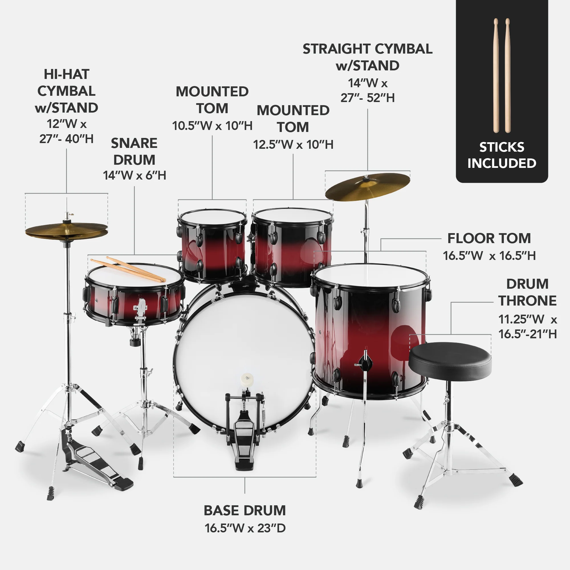 5-Piece Full Size Drum Set For Adults - Image 10