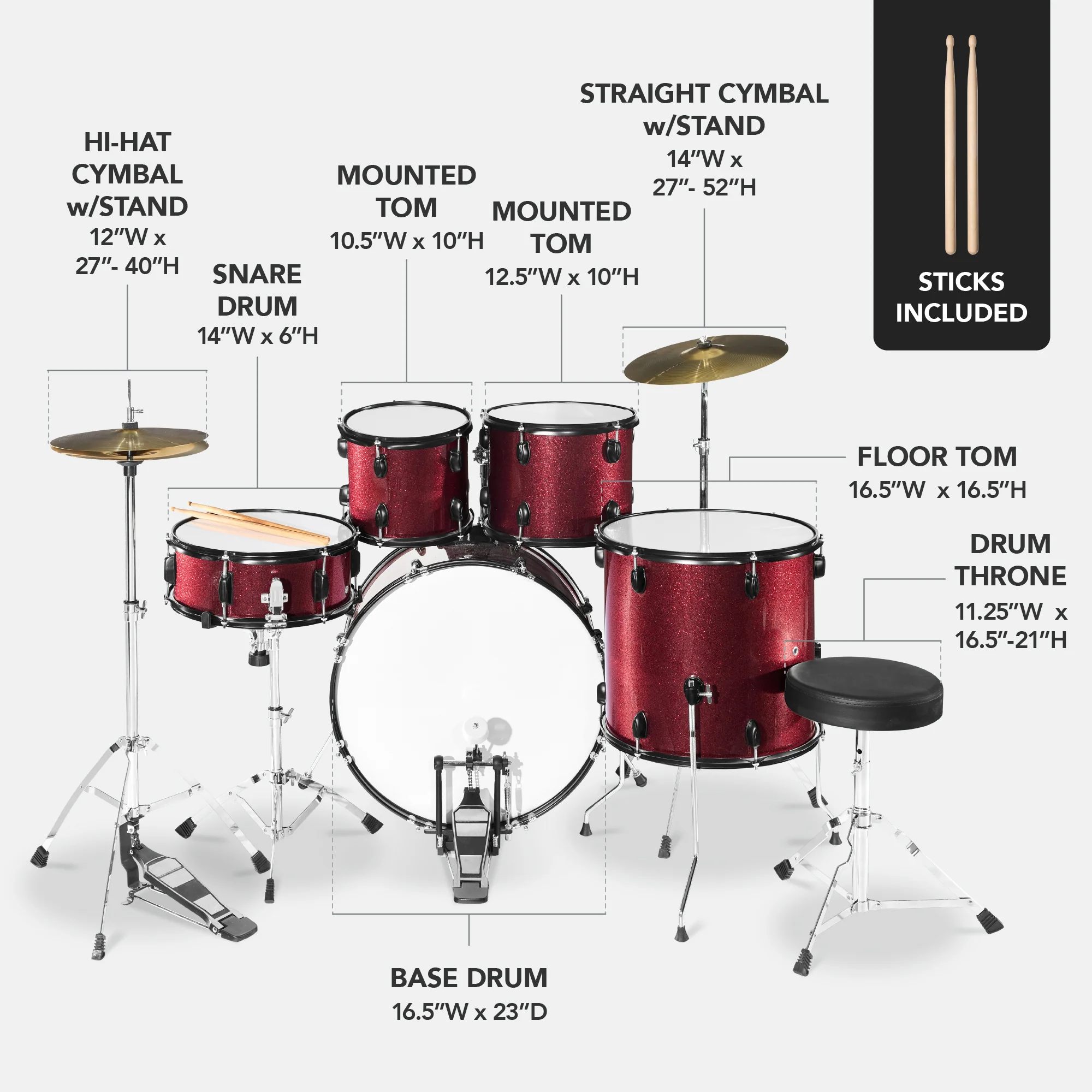 5-Piece Full Size Drum Set For Adults - Image 26