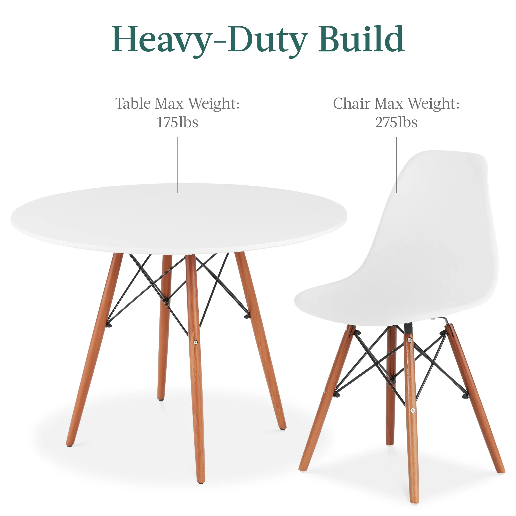 5-Piece Mid-Century Modern Dining Set w/ 4 Chairs, Wooden Legs, Metal Frame - Image 14