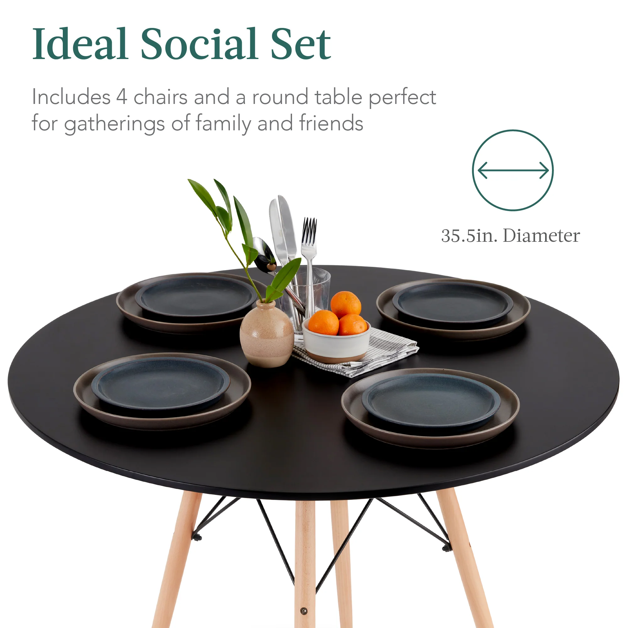 5-Piece Mid-Century Modern Dining Set w/ 4 Chairs, Wooden Legs, Metal Frame - Image 18
