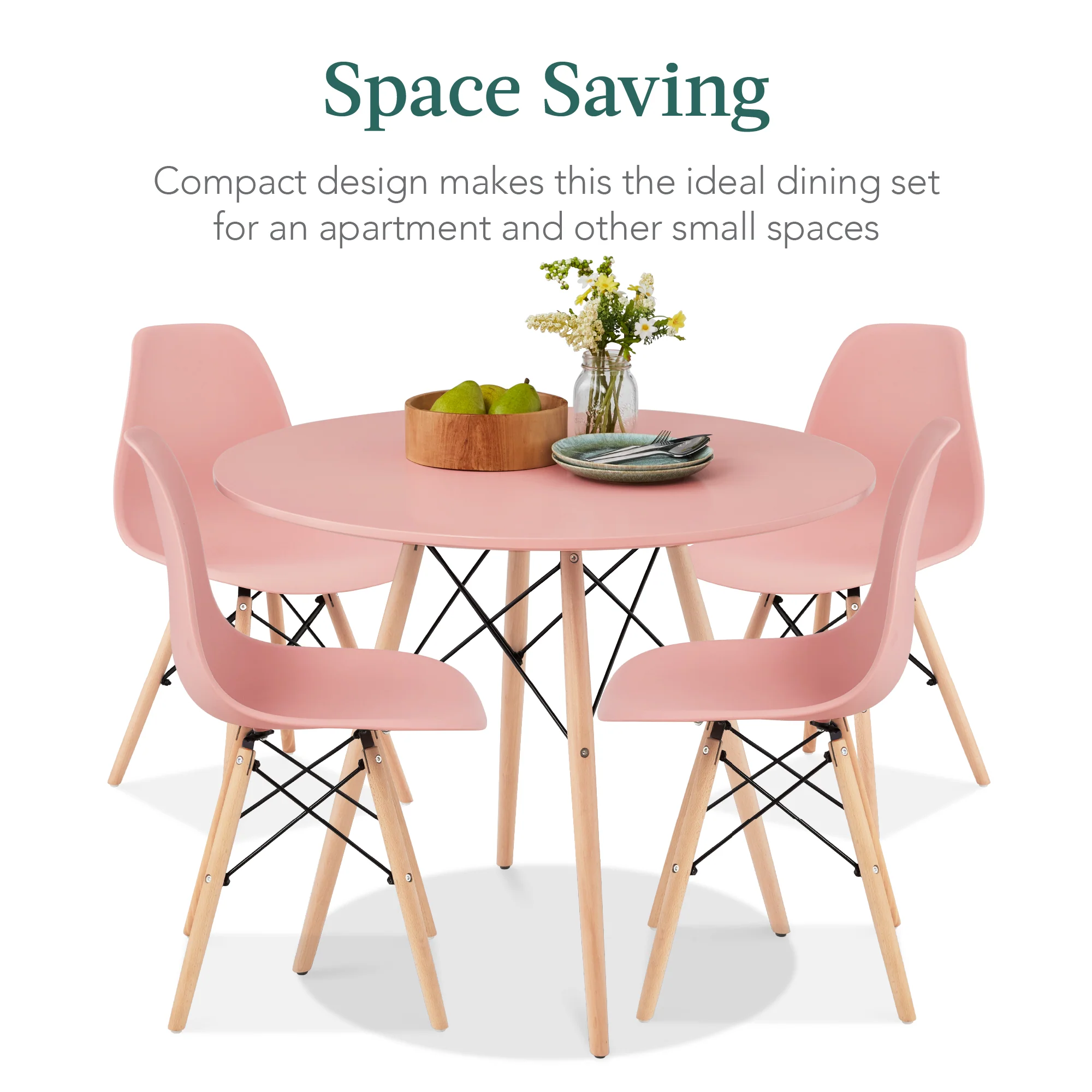 5-Piece Mid-Century Modern Dining Set w/ 4 Chairs, Wooden Legs, Metal Frame - Image 34