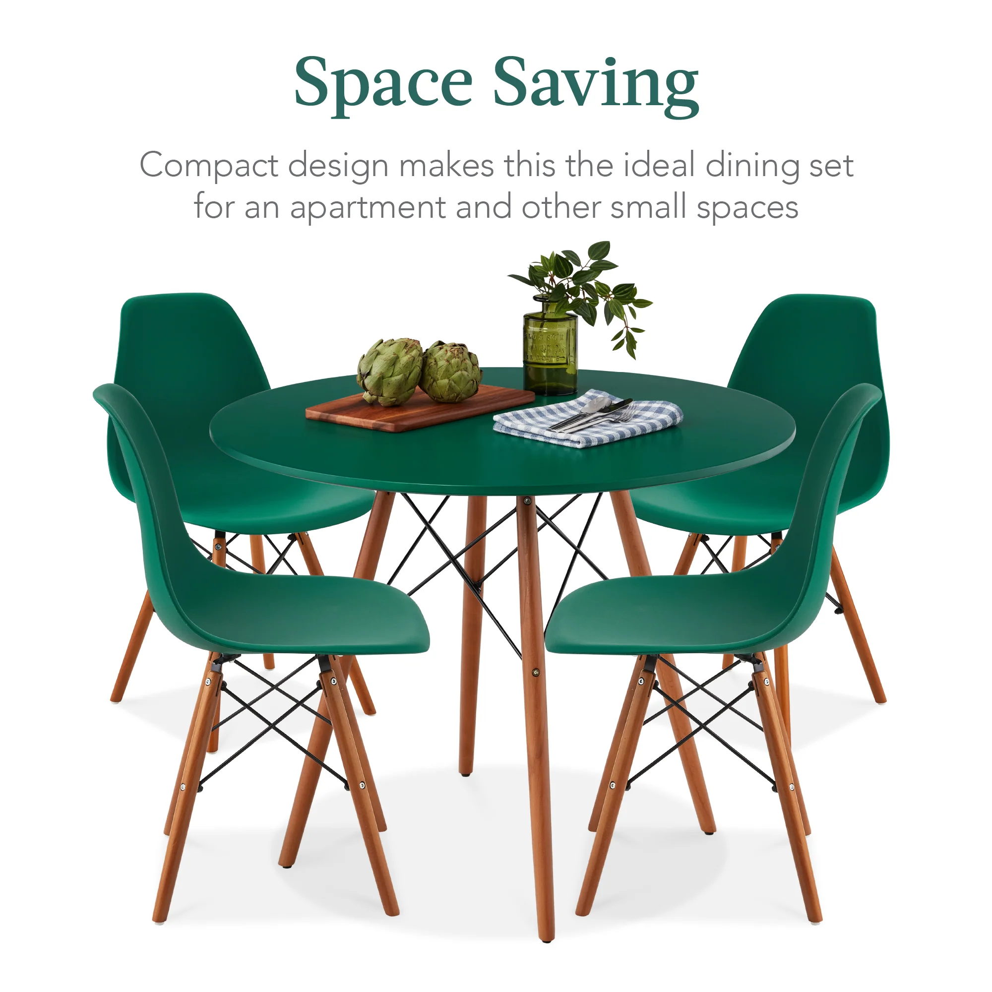 5-Piece Mid-Century Modern Dining Set w/ 4 Chairs, Wooden Legs, Metal Frame - Image 41