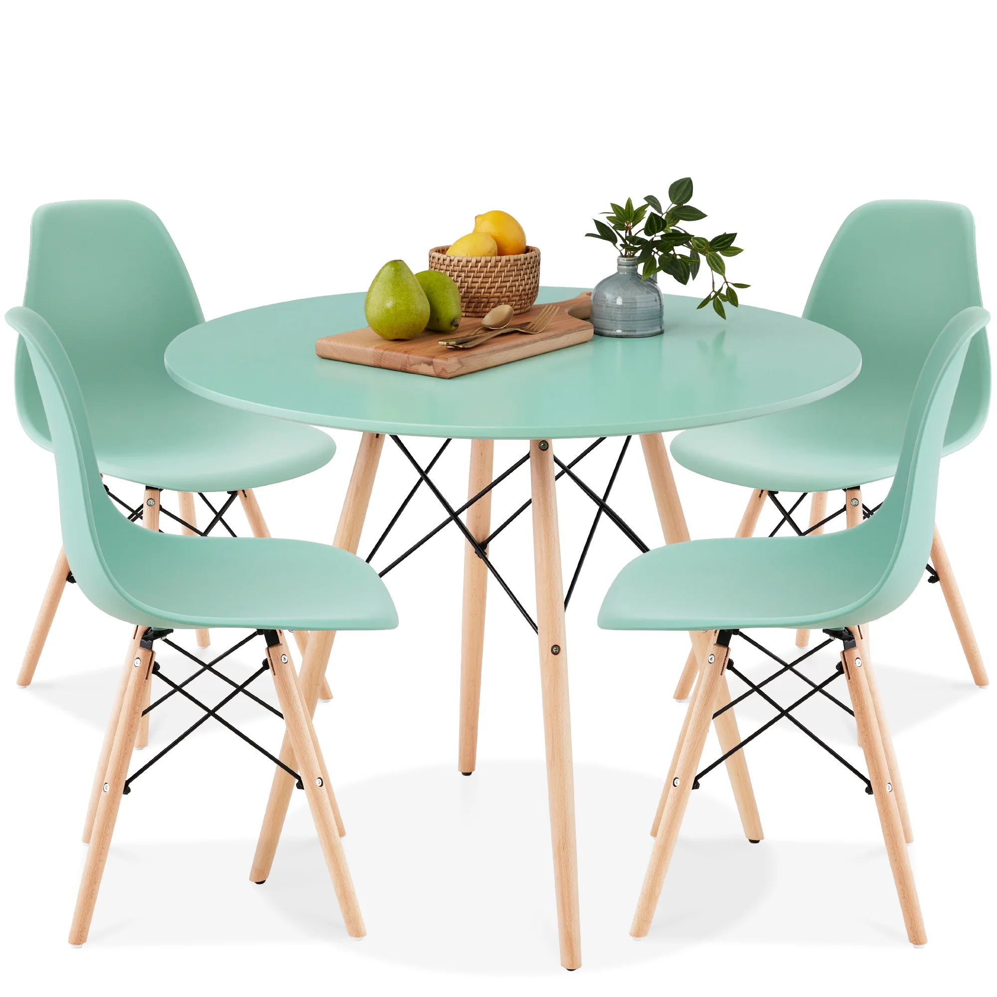 5-Piece Mid-Century Modern Dining Set w/ 4 Chairs, Wooden Legs, Metal Frame - Image 43