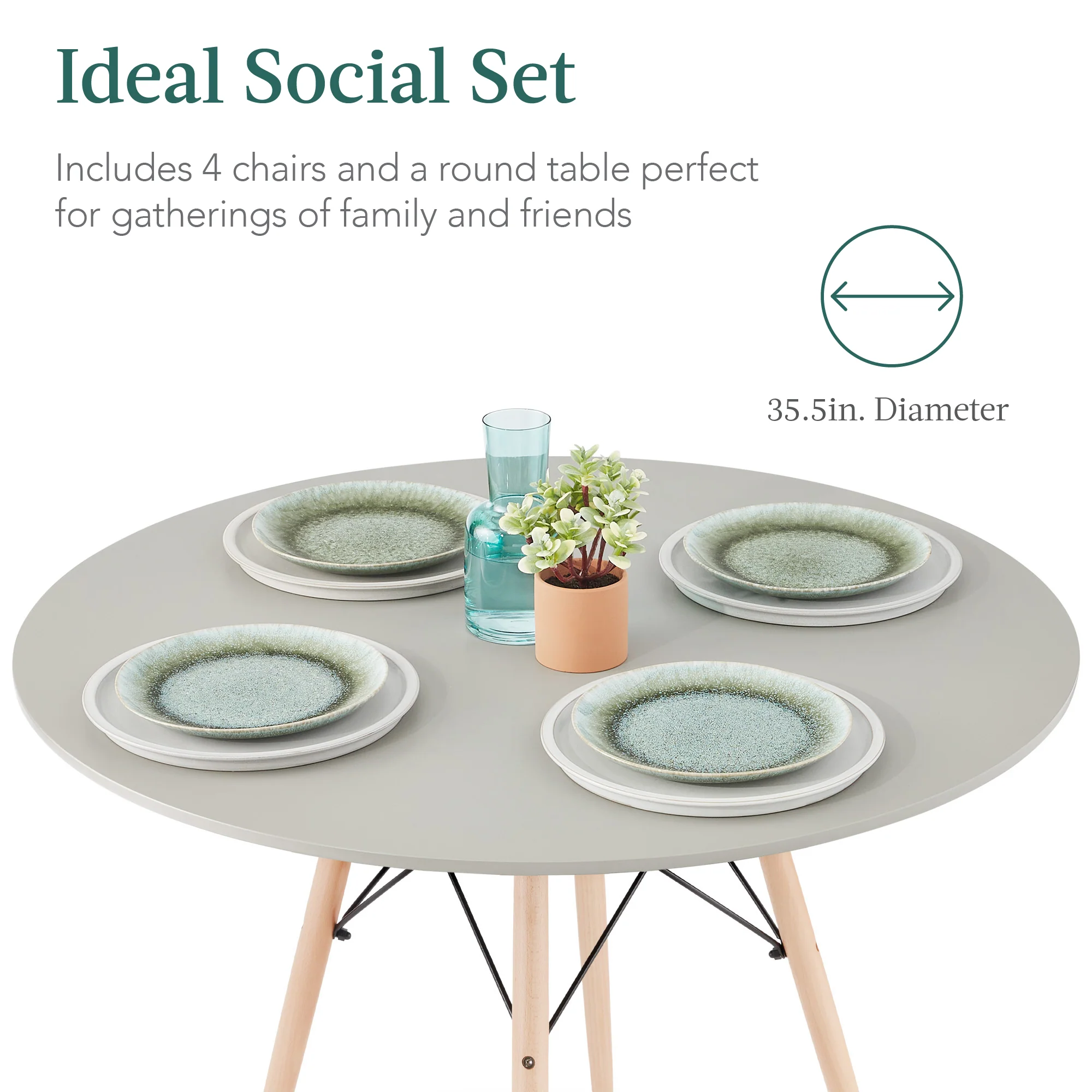 5-Piece Mid-Century Modern Dining Set w/ 4 Chairs, Wooden Legs, Metal Frame - Image 53
