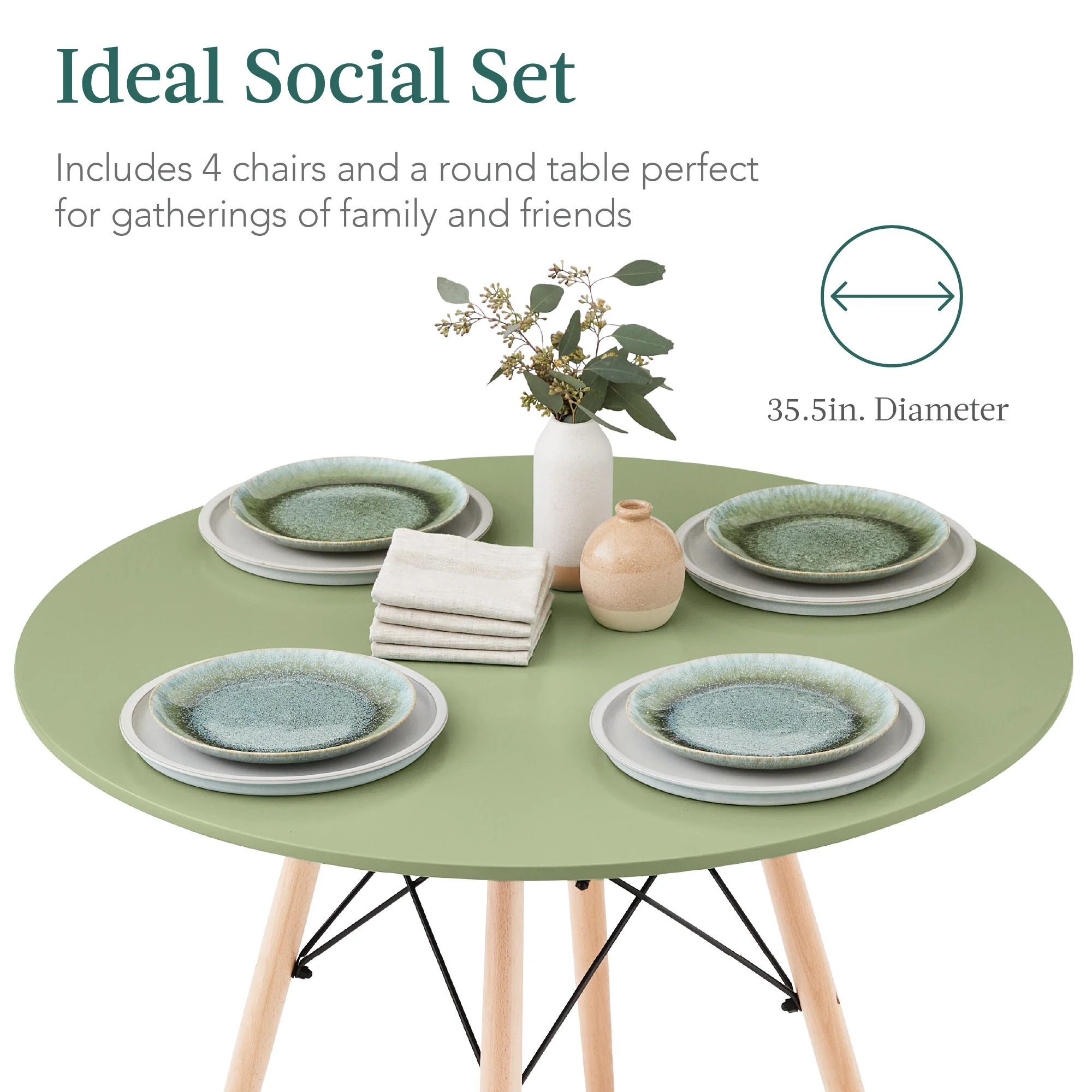5-Piece Mid-Century Modern Dining Set w/ 4 Chairs, Wooden Legs, Metal Frame - Image 60