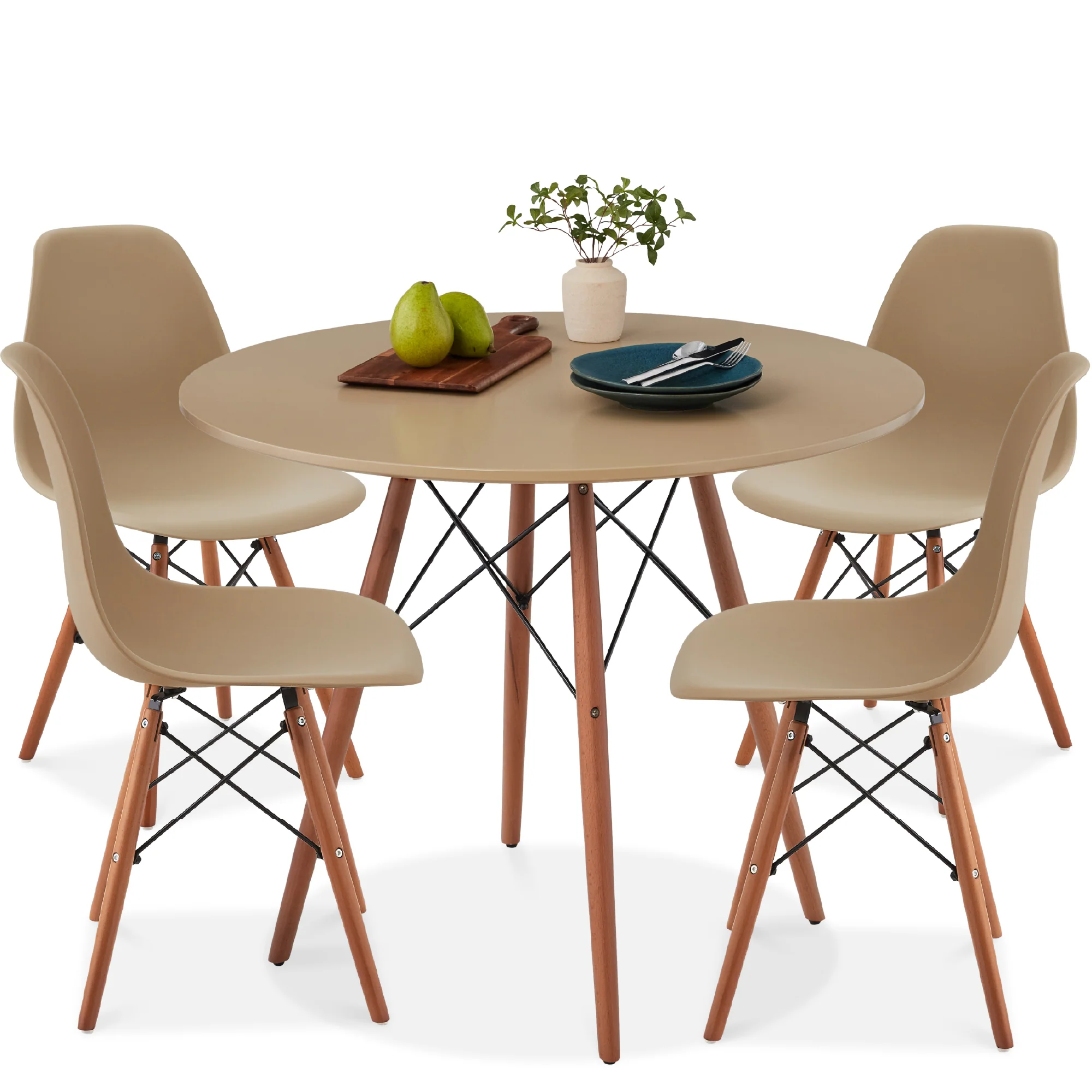 5-Piece Mid-Century Modern Dining Set w/ 4 Chairs, Wooden Legs, Metal Frame - Image 64