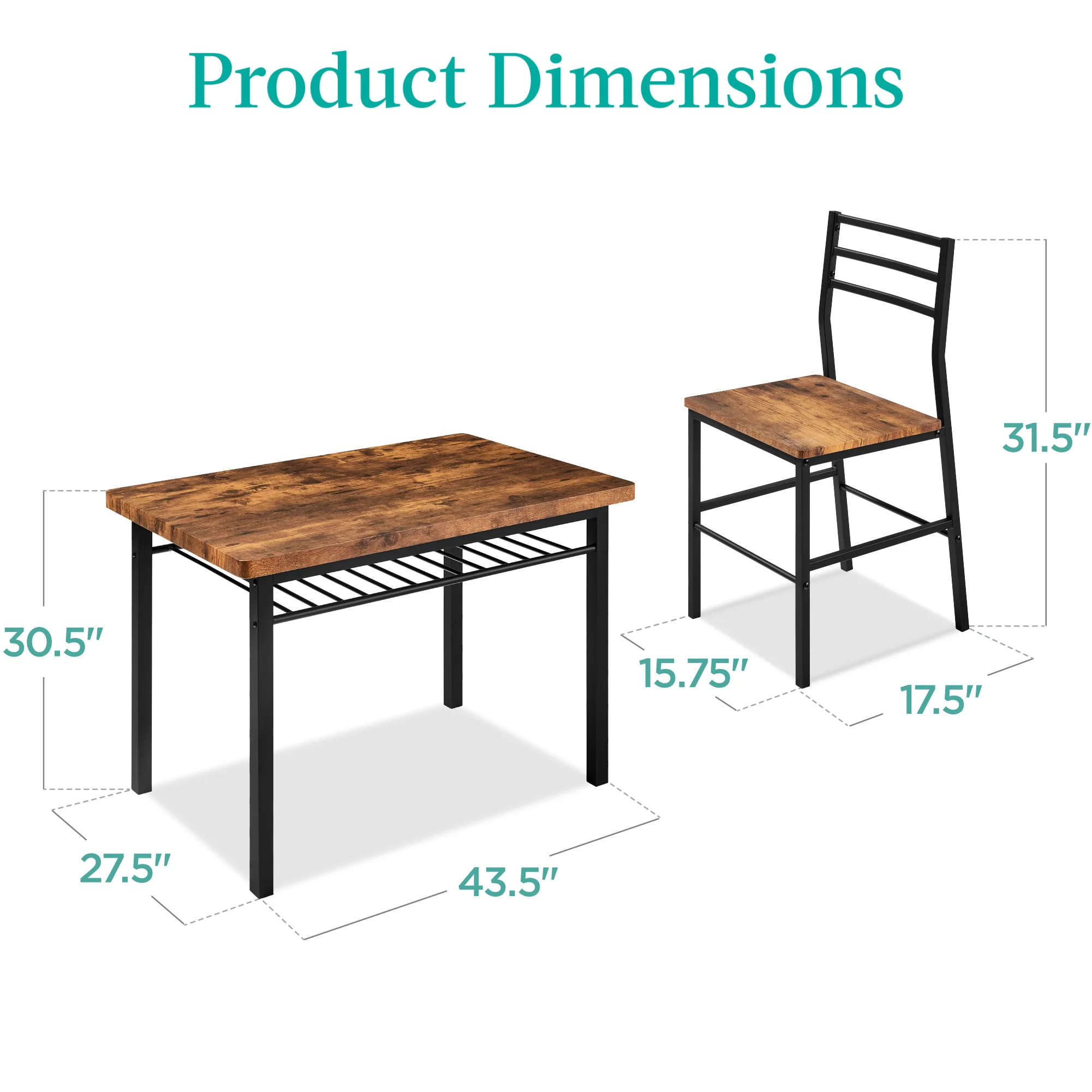 5-Piece Modern Dining Set, Kitchen Table W/ 4 Matching Chairs & Storage Rack - Image 2