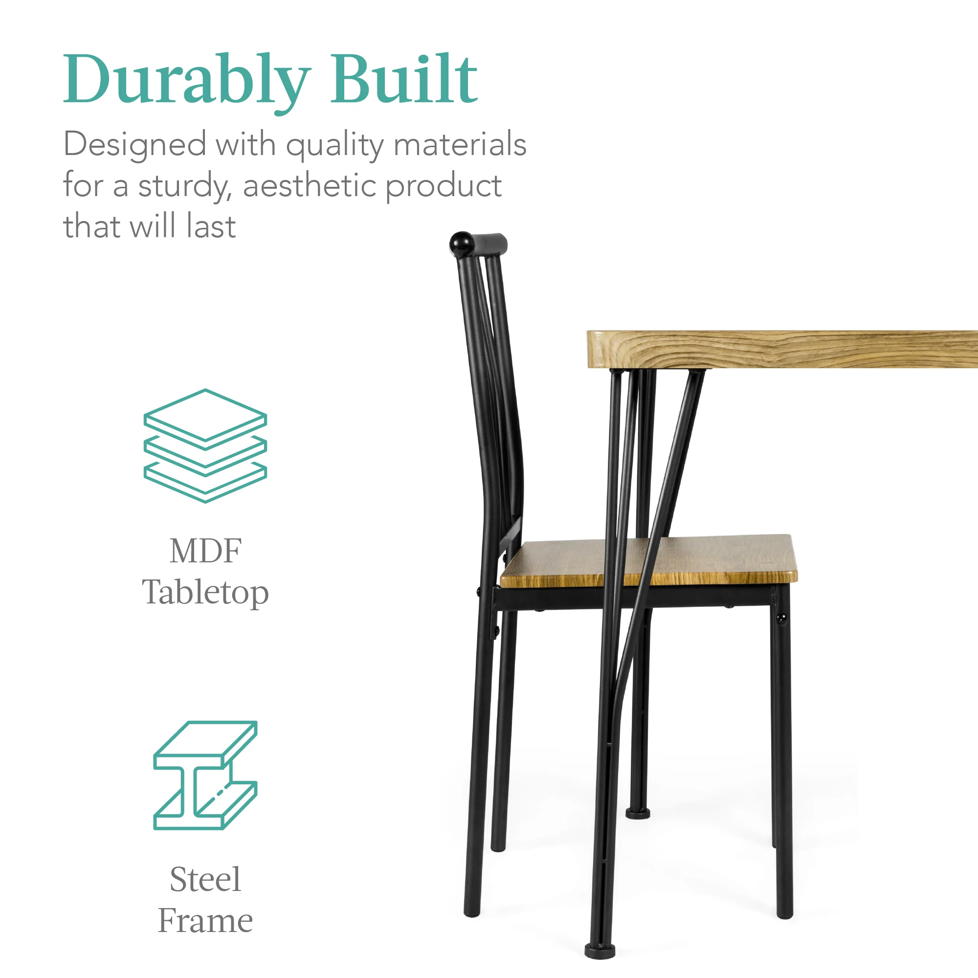 5-Piece Modern Metal and Wood Dining Table Furniture Set w/ 4 Chairs - Image 11