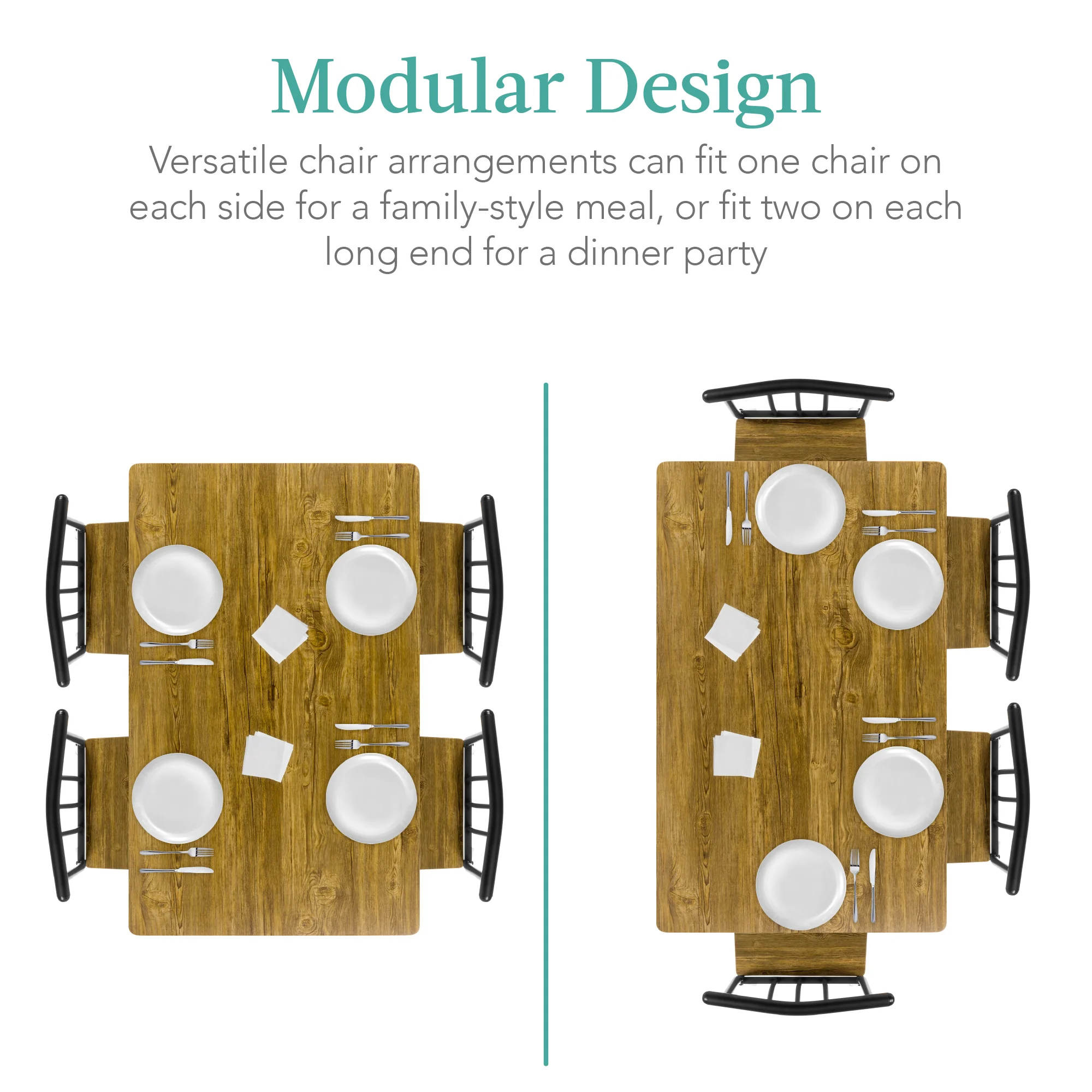 5-Piece Modern Metal and Wood Dining Table Furniture Set w/ 4 Chairs - Image 12