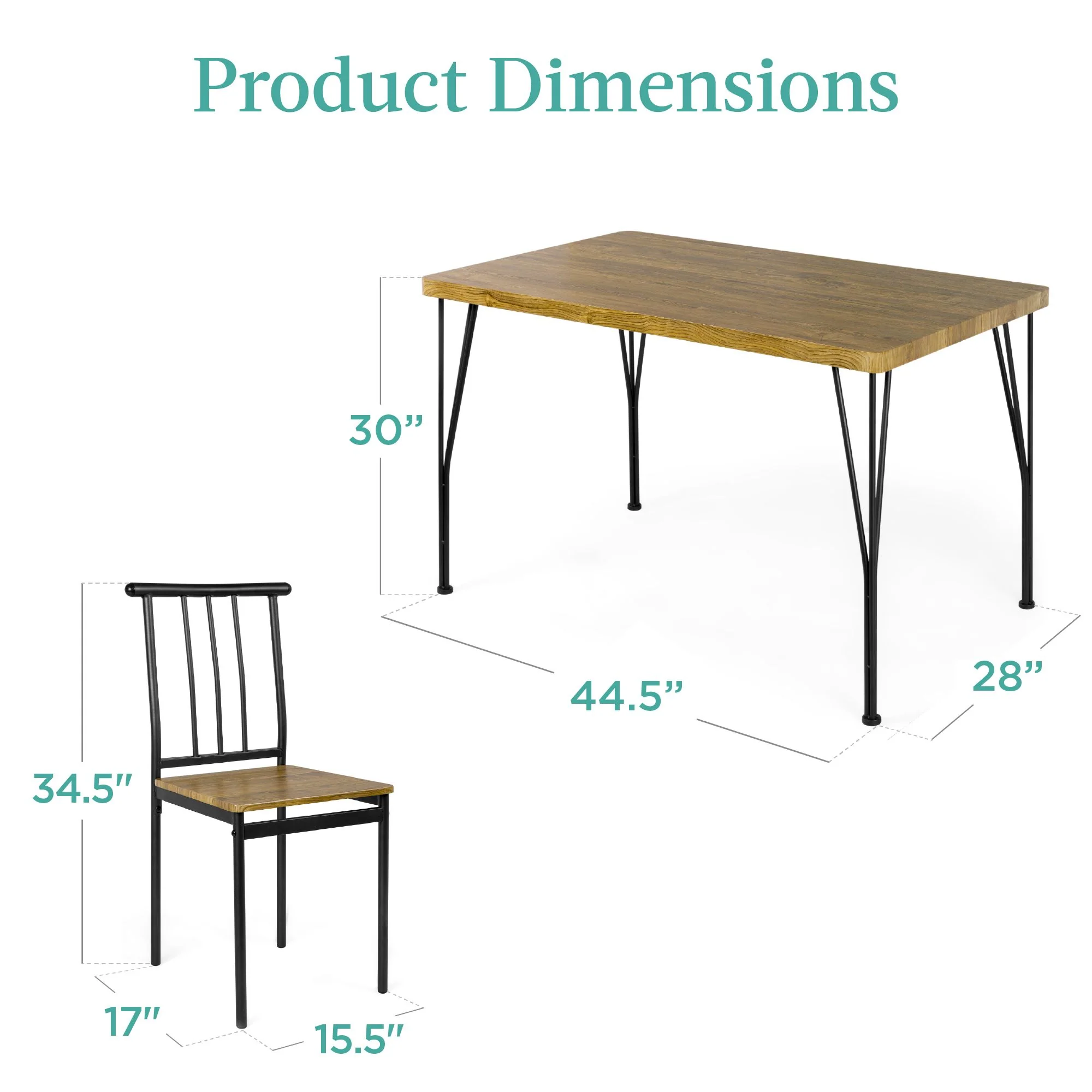 5-Piece Modern Metal and Wood Dining Table Furniture Set w/ 4 Chairs - Image 14