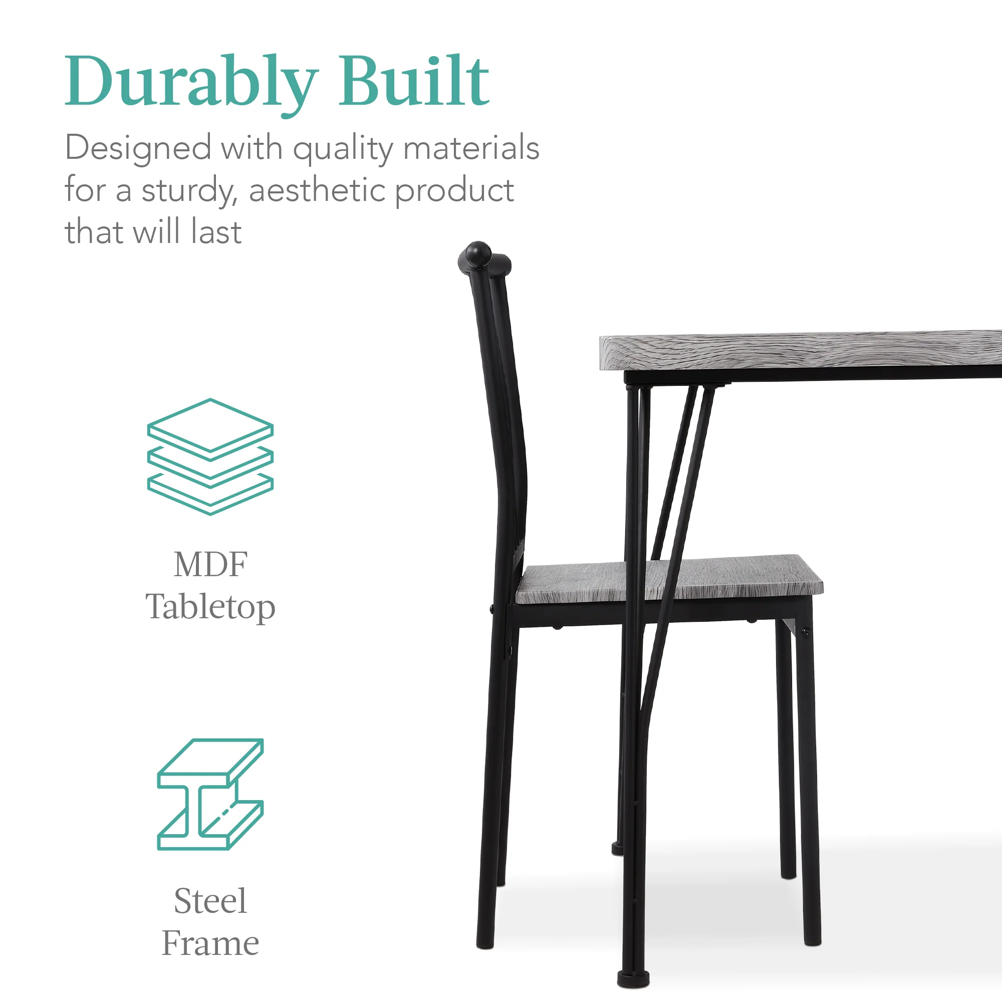 5-Piece Modern Metal and Wood Dining Table Furniture Set w/ 4 Chairs - Image 18