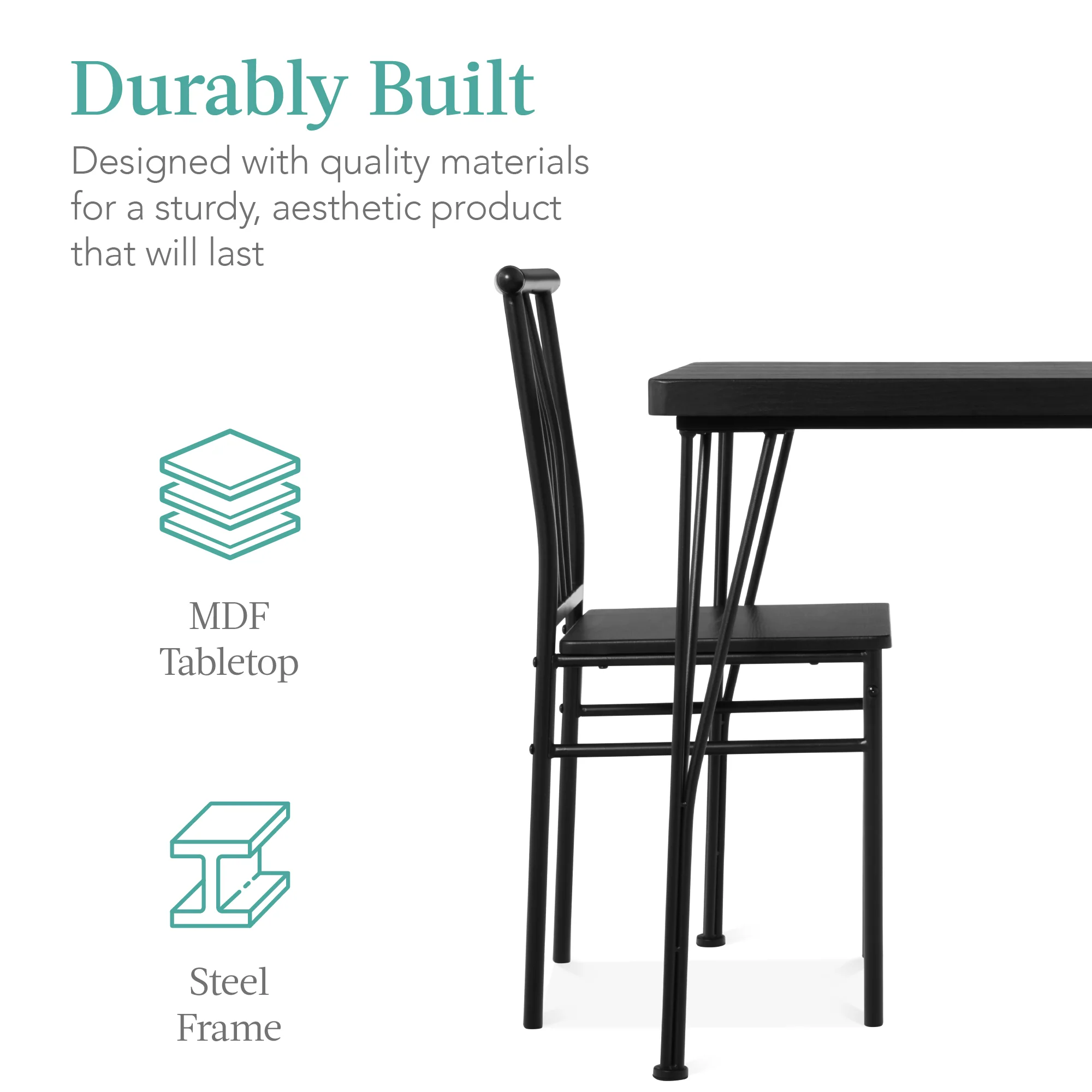 5-Piece Modern Metal and Wood Dining Table Furniture Set w/ 4 Chairs - Image 25