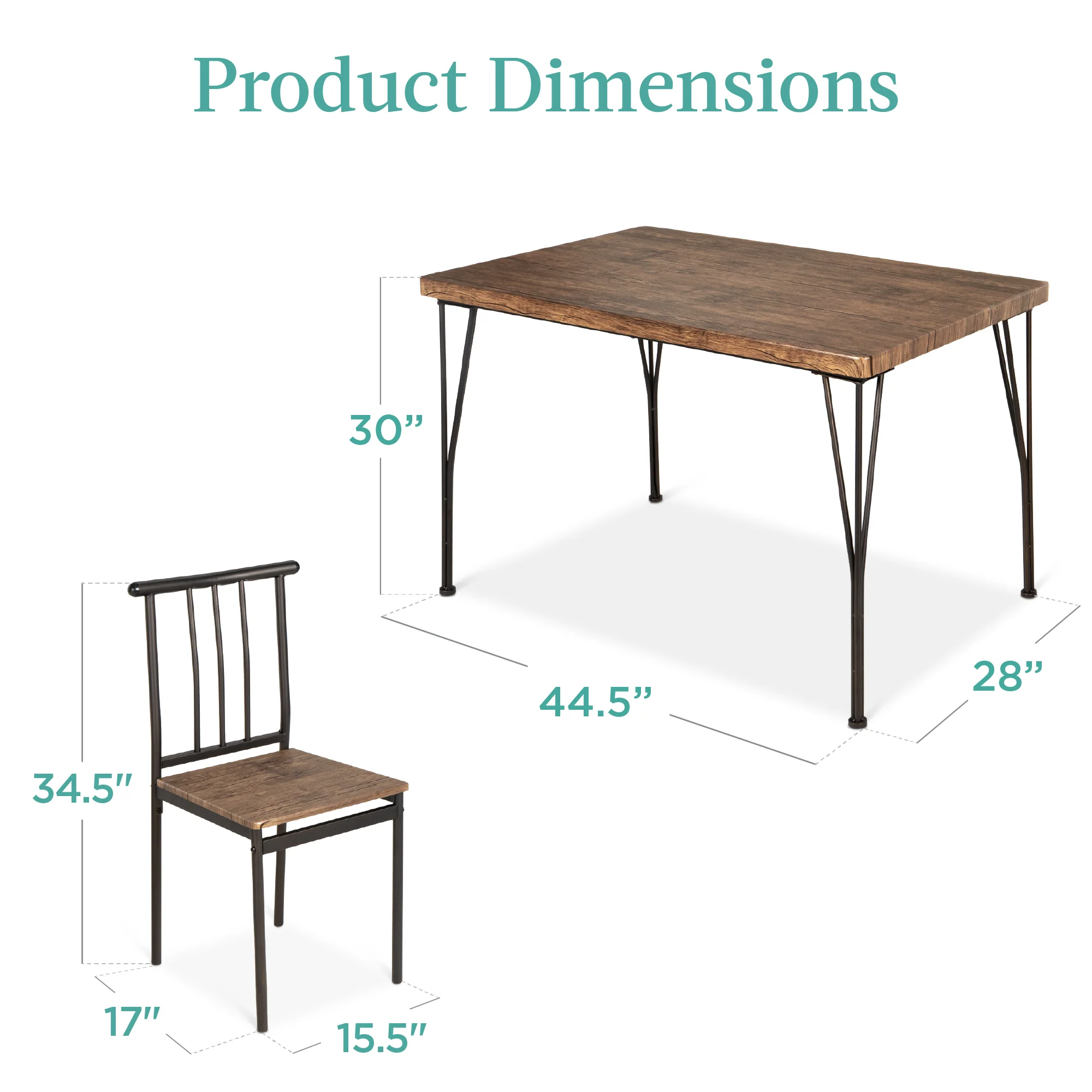 5-Piece Modern Metal and Wood Dining Table Furniture Set w/ 4 Chairs - Image 7