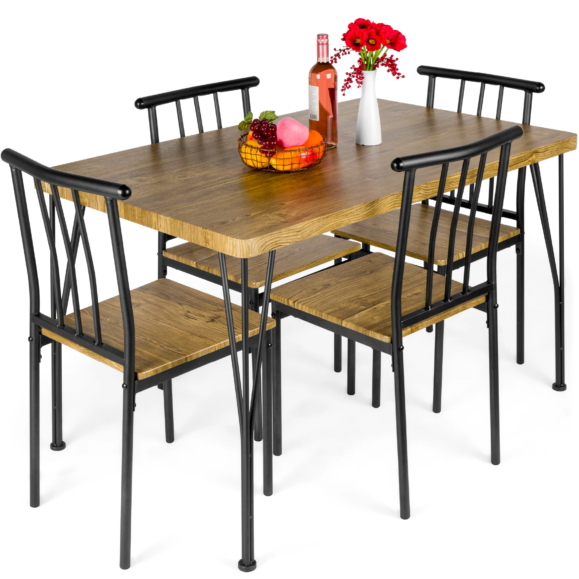 5-Piece Modern Metal and Wood Dining Table Furniture Set w/ 4 Chairs - Image 8