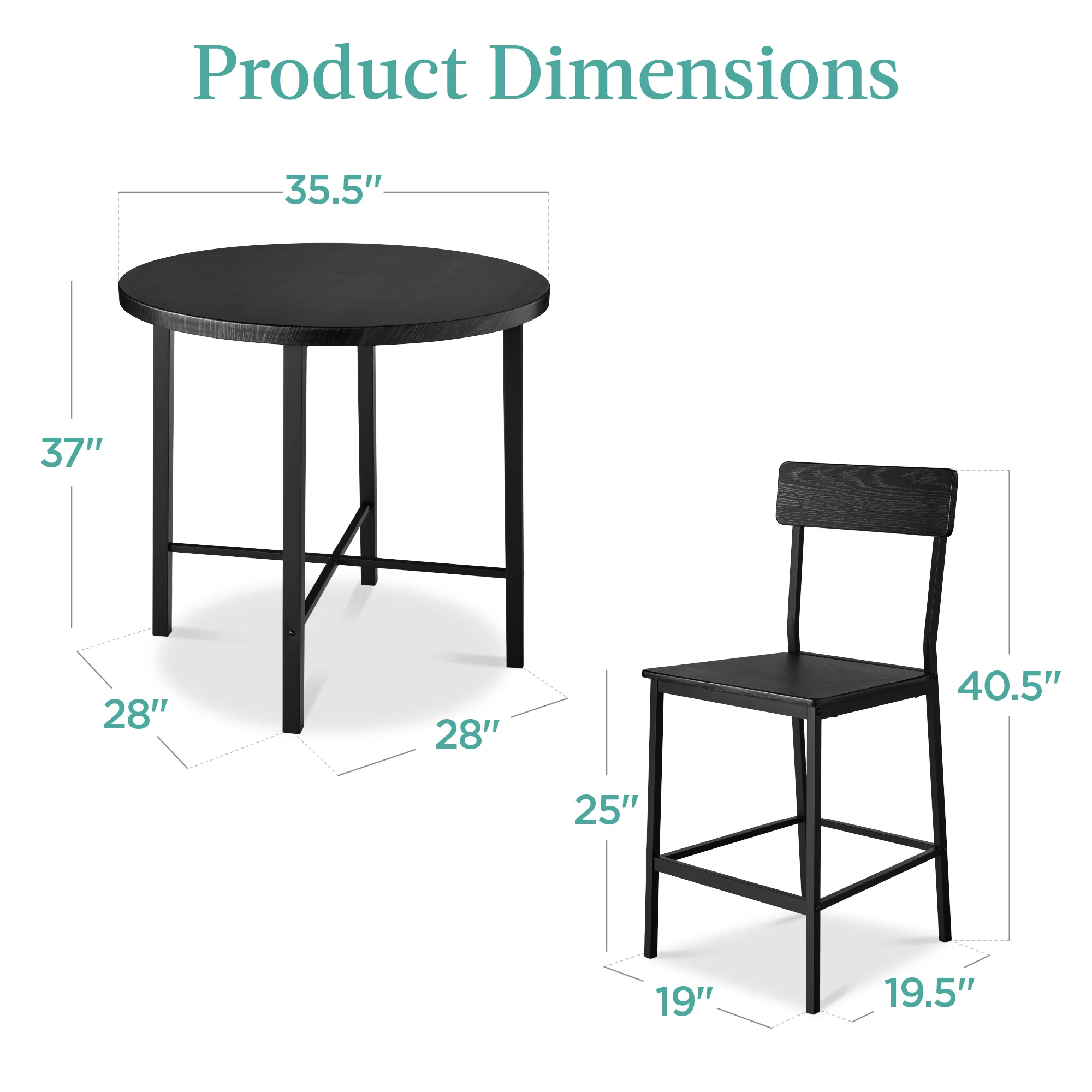 5-Piece Modern Round Counter Height Dining Set w/ 4 Chairs - Image 37