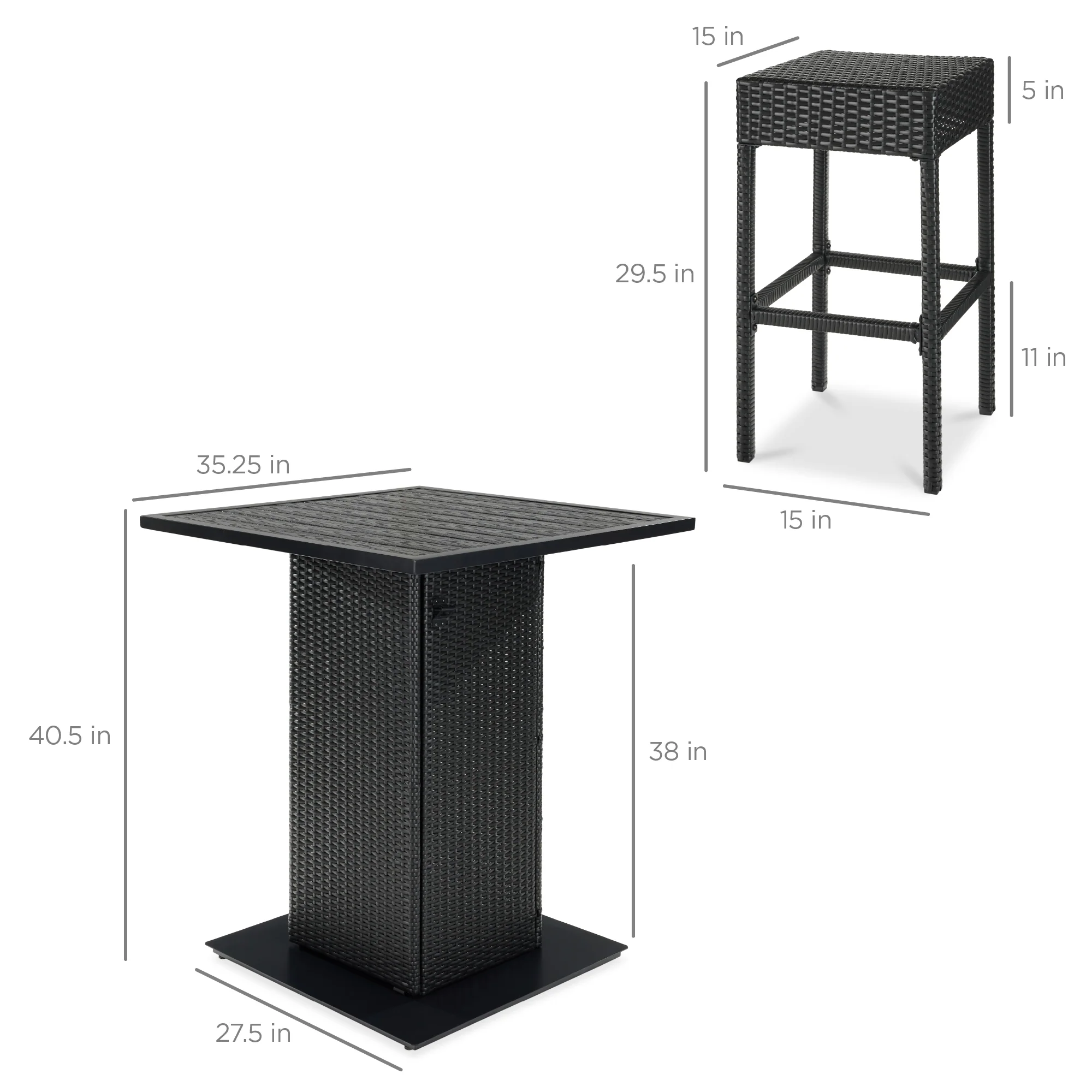 5-Piece Wicker Bar Set w/ 4 Stools, Built-In Bottle Opener, Hidden Storage - Image 7