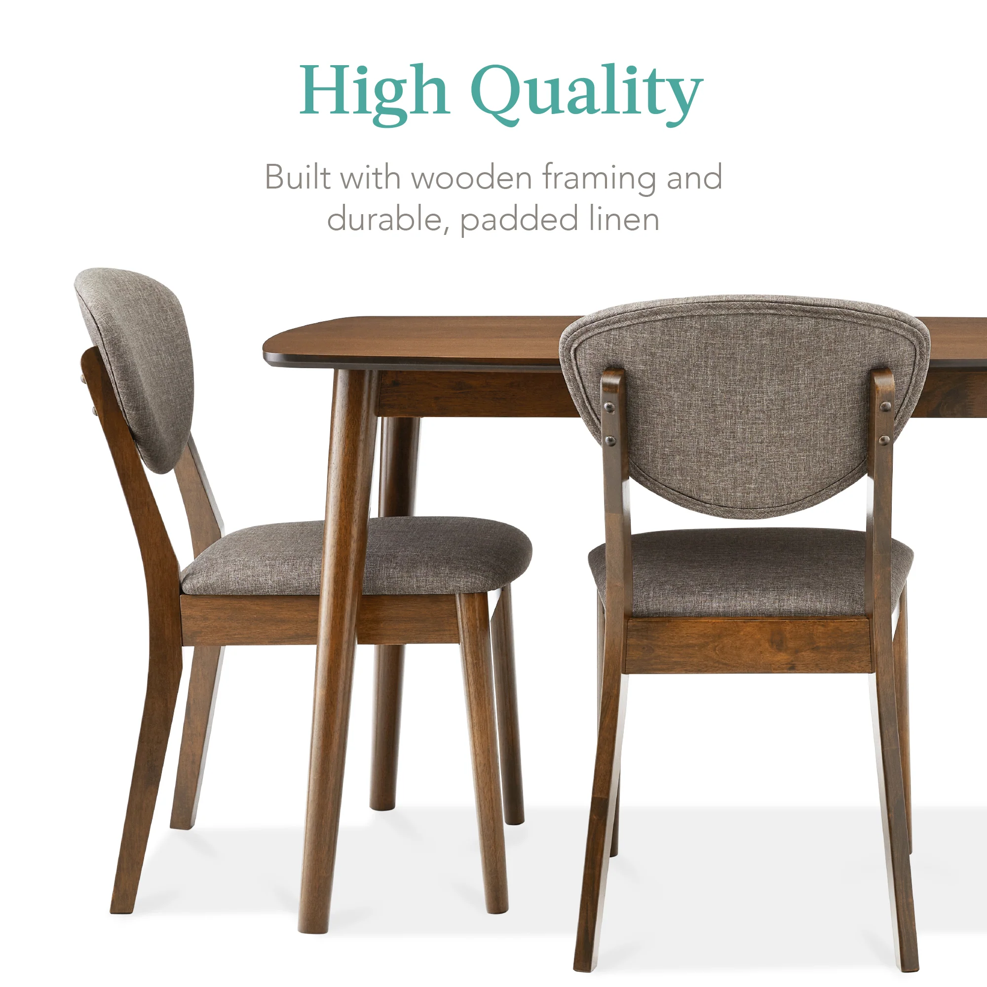 5-Piece Wooden Mid-Century Modern Dining Set w/ 4 Chairs, Padded Seat & Back - Image 12