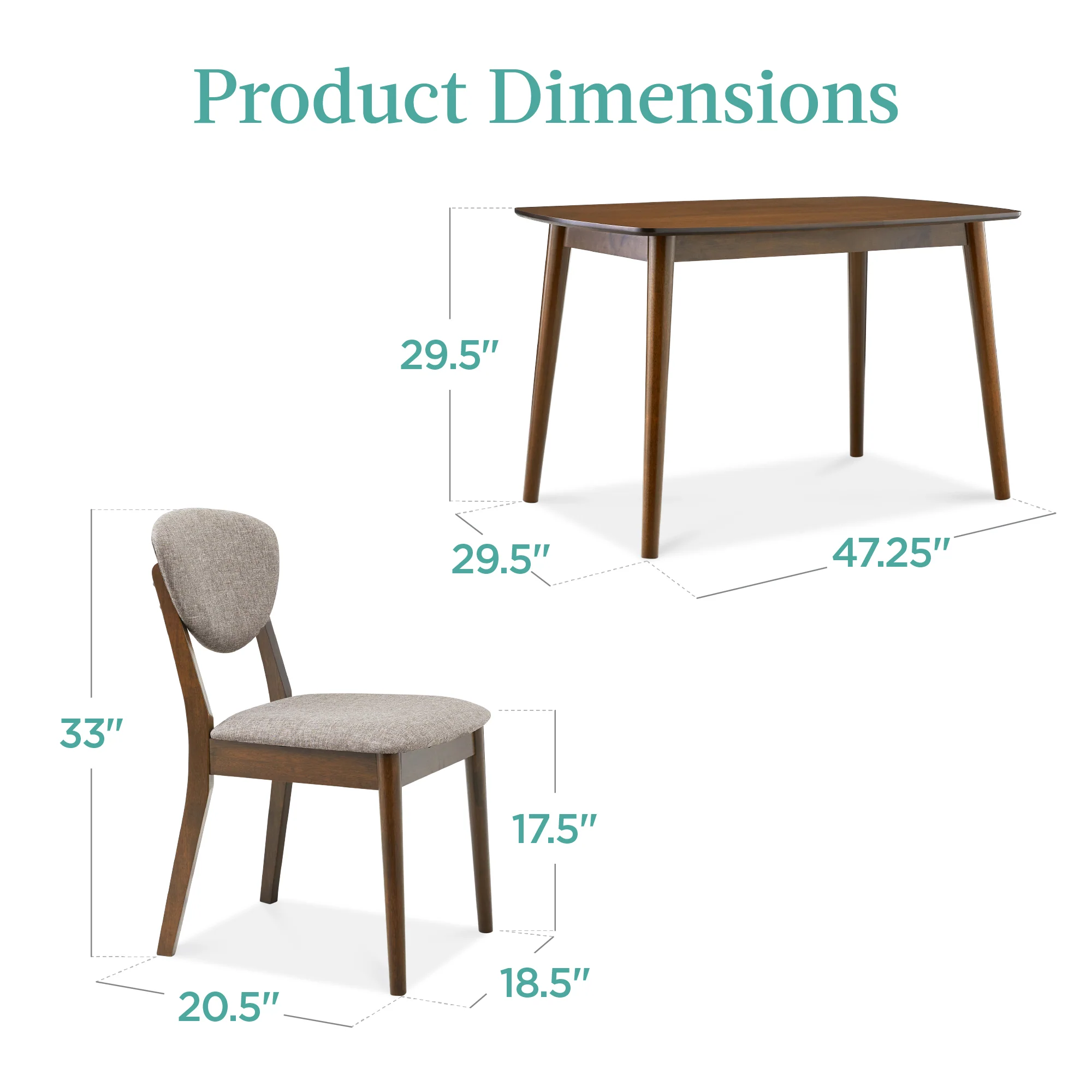 5-Piece Wooden Mid-Century Modern Dining Set w/ 4 Chairs, Padded Seat & Back - Image 14