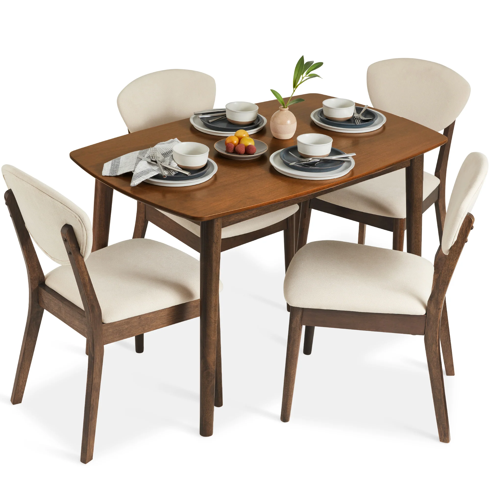 5-Piece Wooden Mid-Century Modern Dining Set w/ 4 Chairs, Padded Seat & Back - Image 15