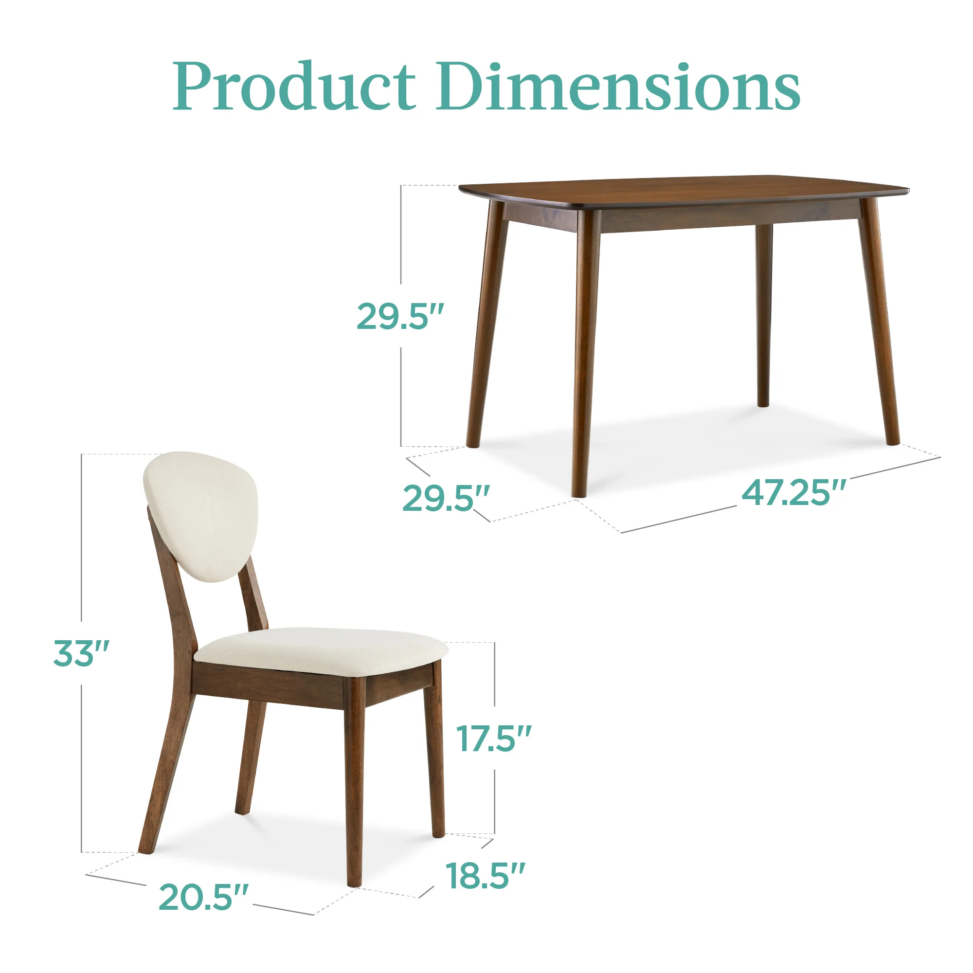 5-Piece Wooden Mid-Century Modern Dining Set w/ 4 Chairs, Padded Seat & Back - Image 21