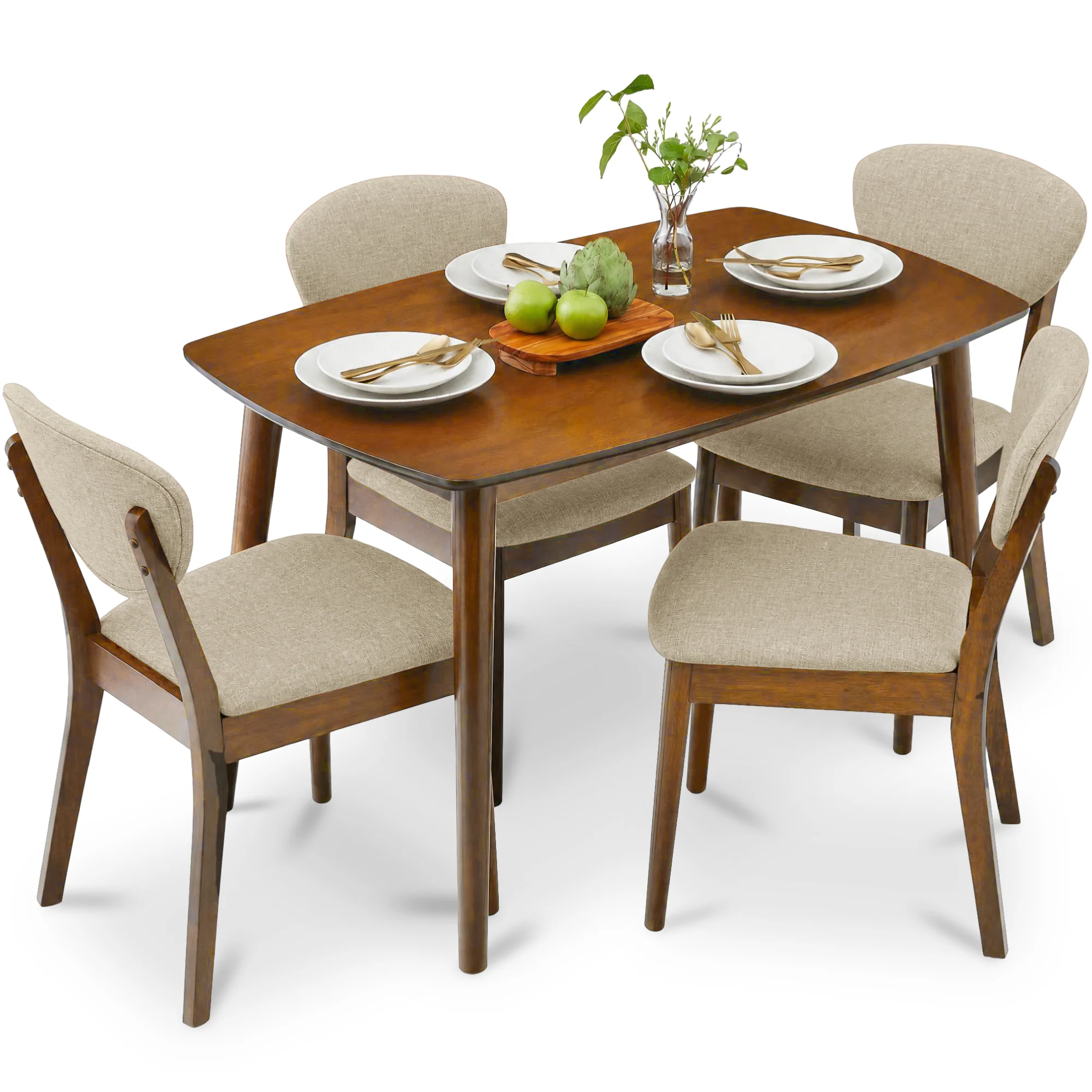5-Piece Wooden Mid-Century Modern Dining Set w/ 4 Chairs, Padded Seat & Back - Image 22