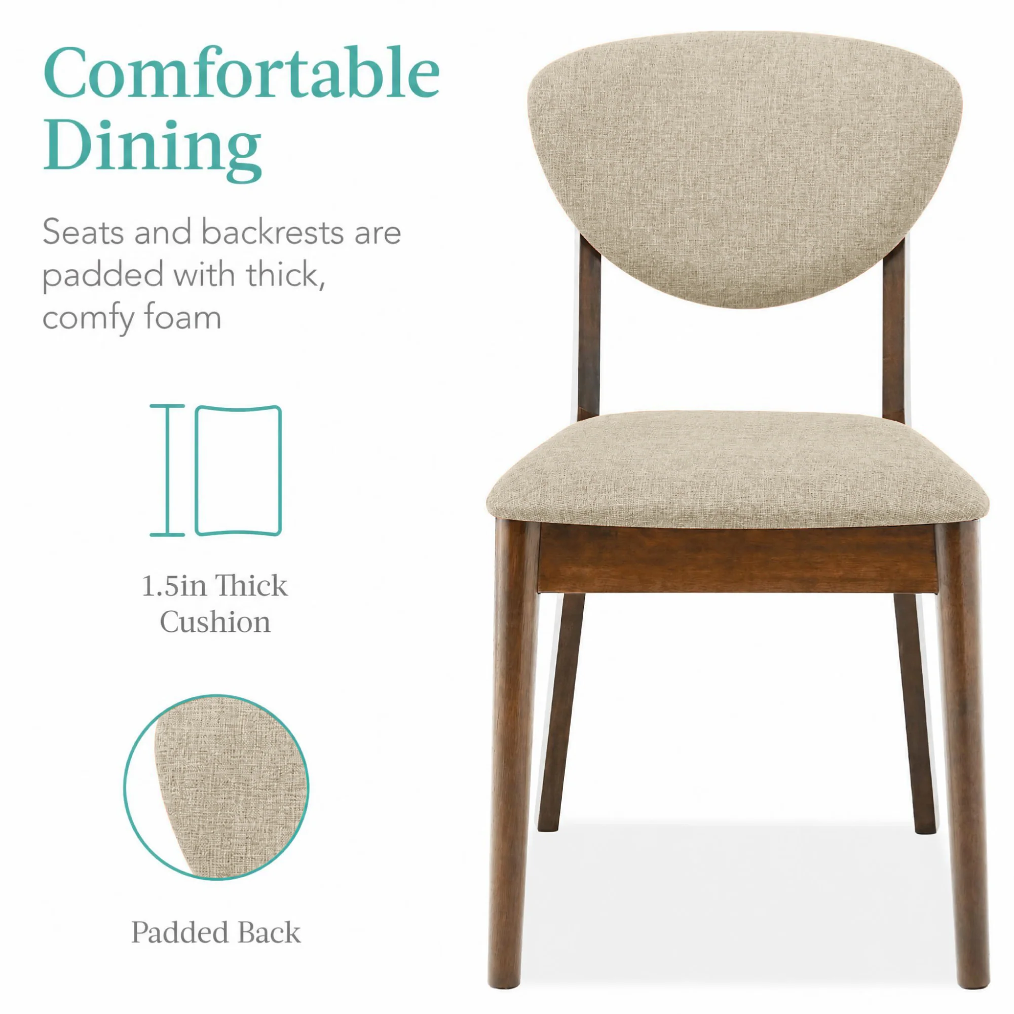 5-Piece Wooden Mid-Century Modern Dining Set w/ 4 Chairs, Padded Seat & Back - Image 24