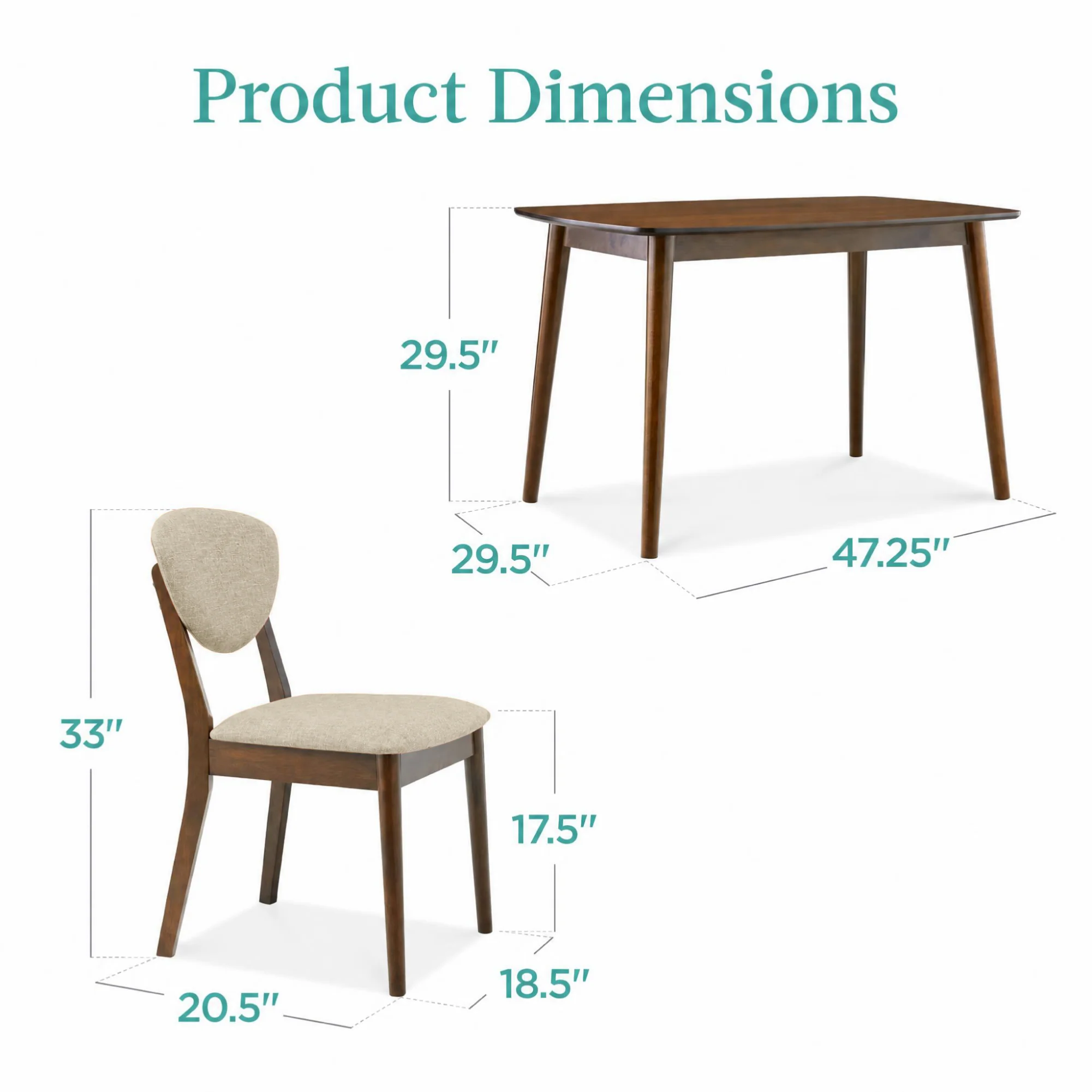 5-Piece Wooden Mid-Century Modern Dining Set w/ 4 Chairs, Padded Seat & Back - Image 28