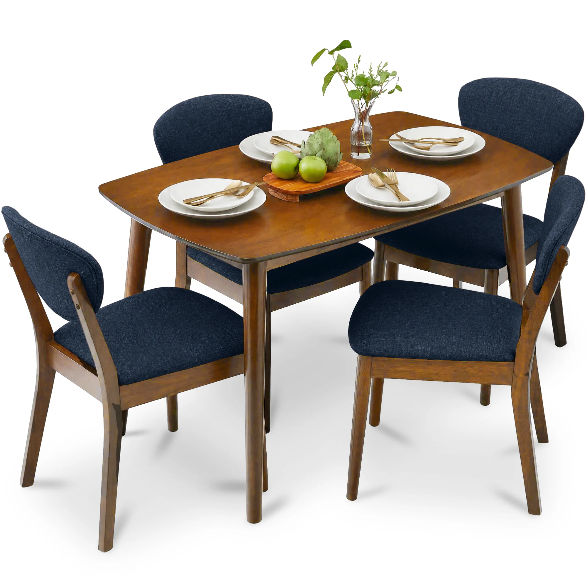 5-Piece Wooden Mid-Century Modern Dining Set w/ 4 Chairs, Padded Seat & Back - Image 29