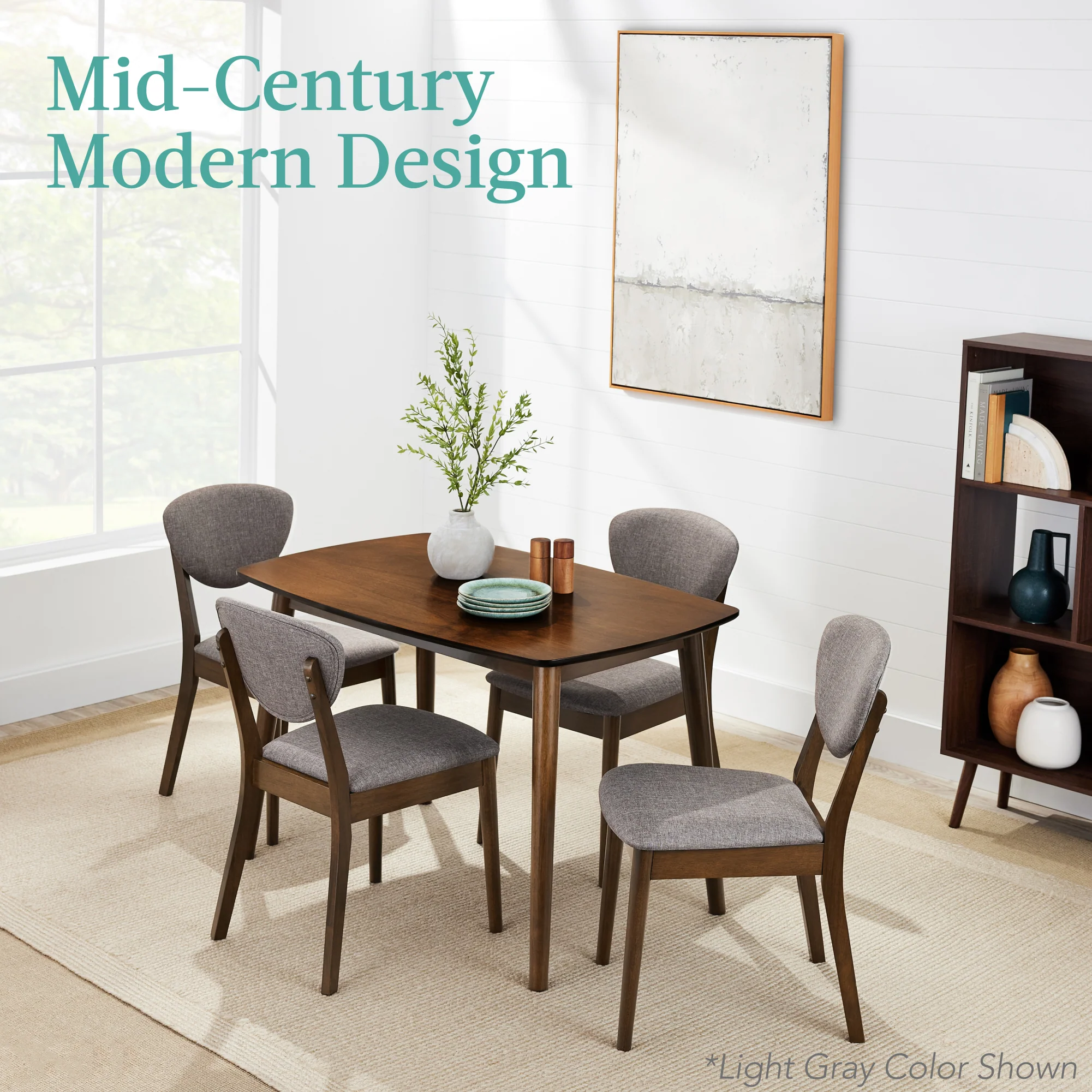 5-Piece Wooden Mid-Century Modern Dining Set w/ 4 Chairs, Padded Seat & Back - Image 30