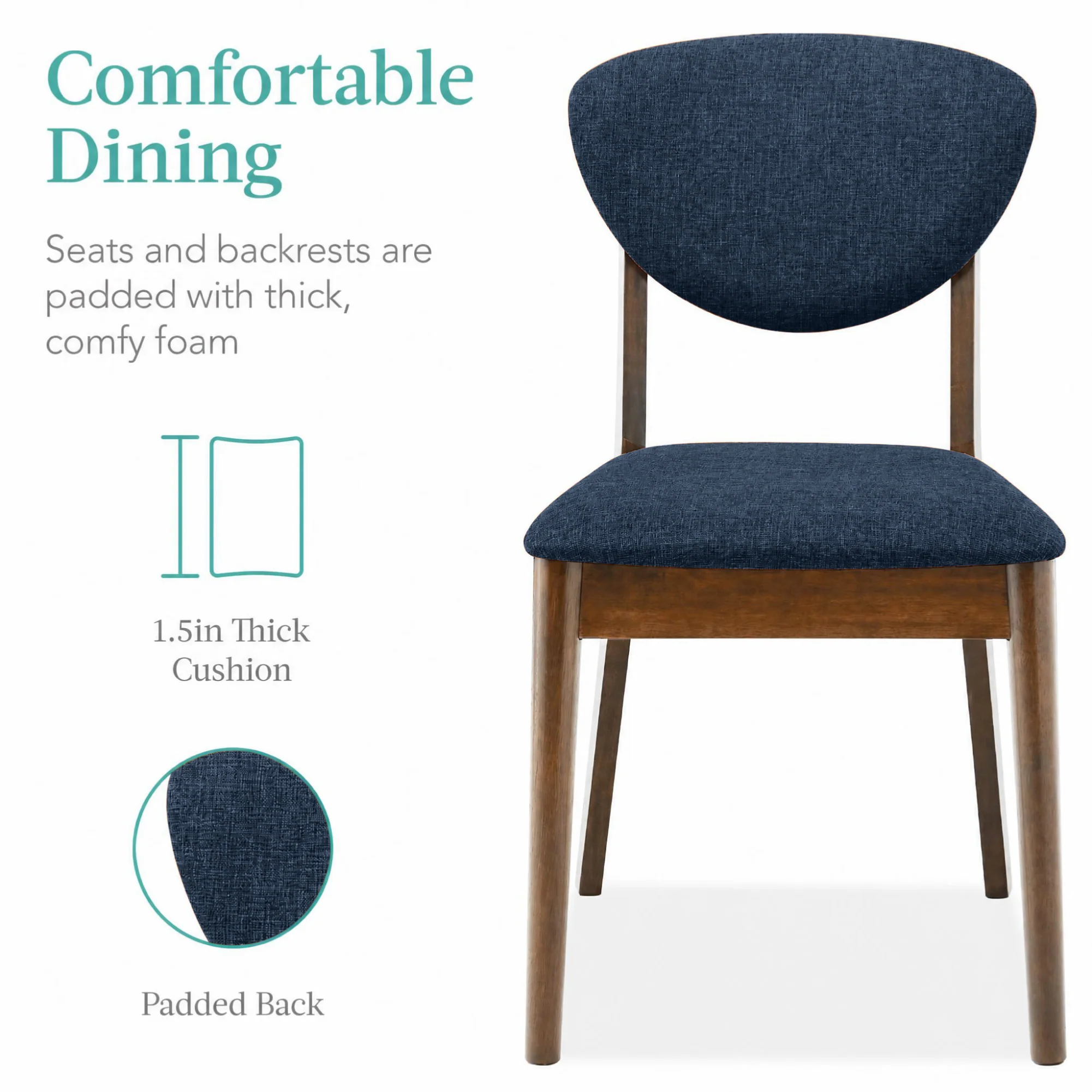 5-Piece Wooden Mid-Century Modern Dining Set w/ 4 Chairs, Padded Seat & Back - Image 31