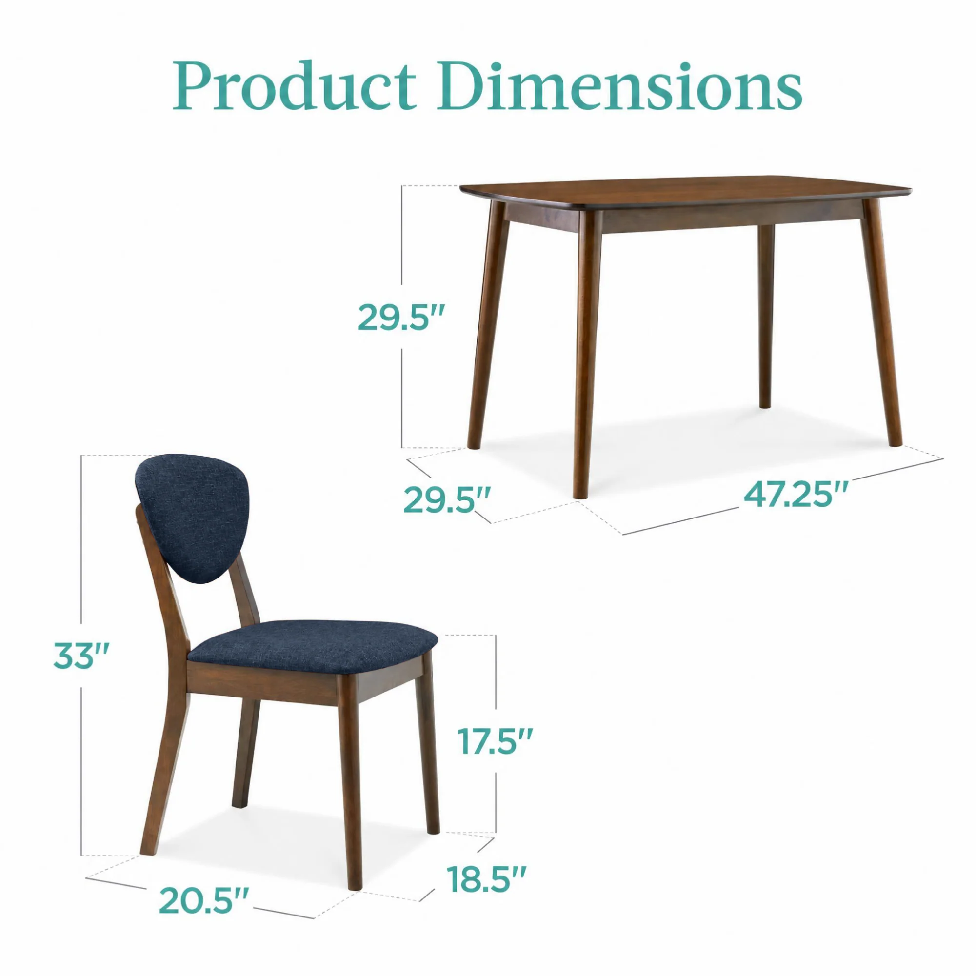 5-Piece Wooden Mid-Century Modern Dining Set w/ 4 Chairs, Padded Seat & Back - Image 35