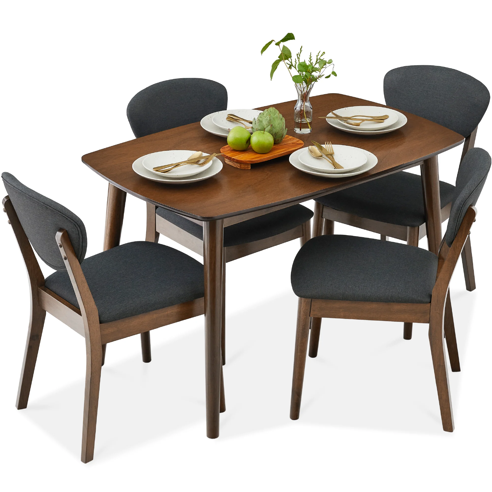 5-Piece Wooden Mid-Century Modern Dining Set w/ 4 Chairs, Padded Seat & Back - Image 36