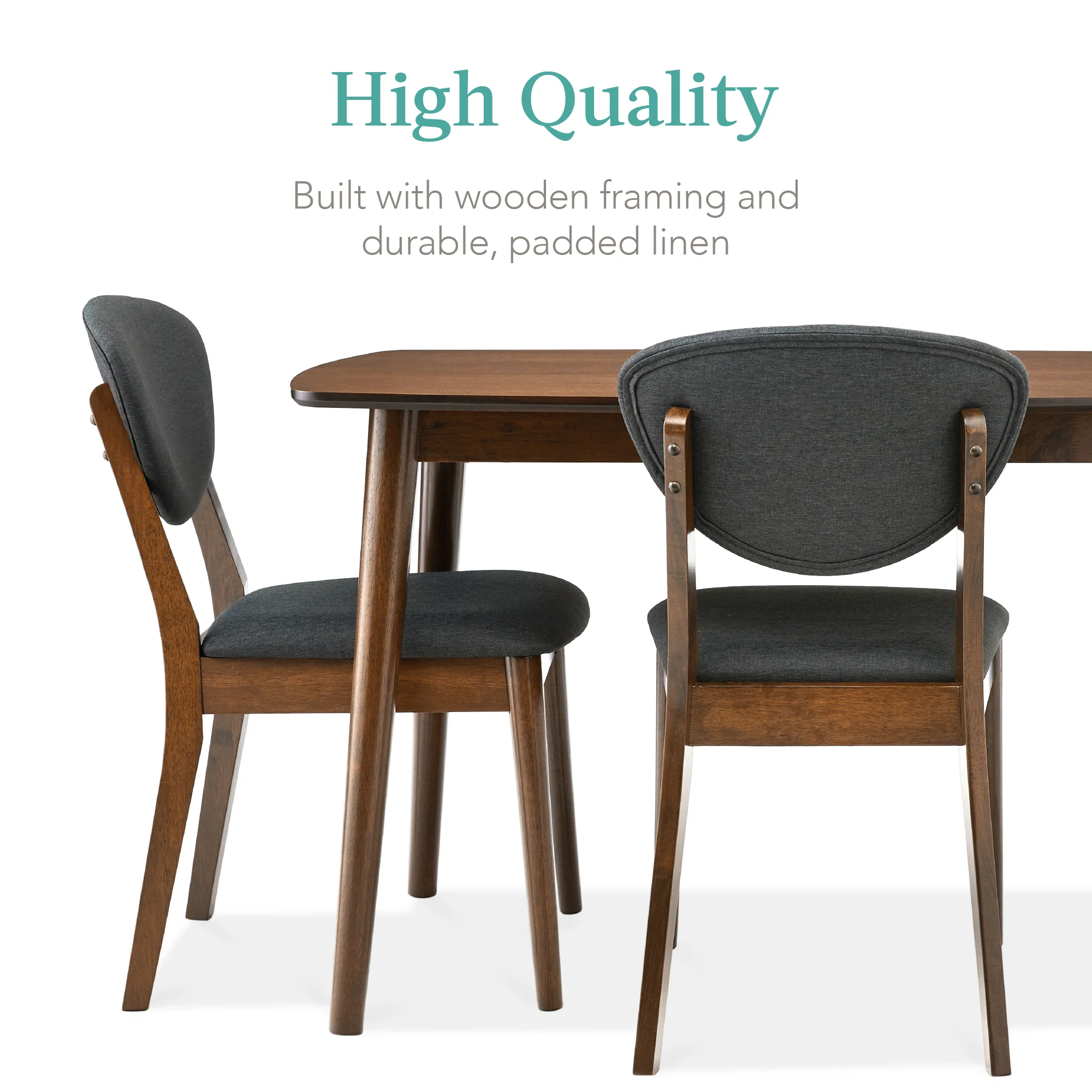 5-Piece Wooden Mid-Century Modern Dining Set w/ 4 Chairs, Padded Seat & Back - Image 40