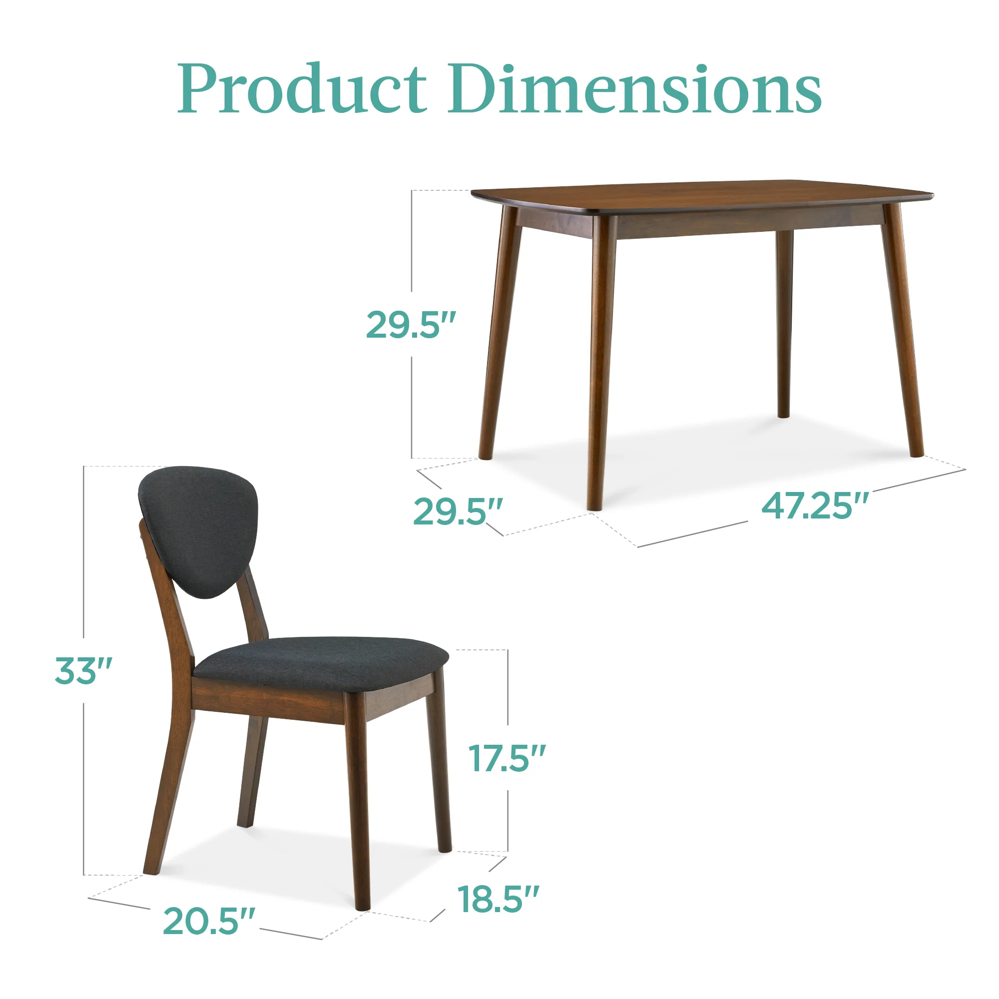 5-Piece Wooden Mid-Century Modern Dining Set w/ 4 Chairs, Padded Seat & Back - Image 42