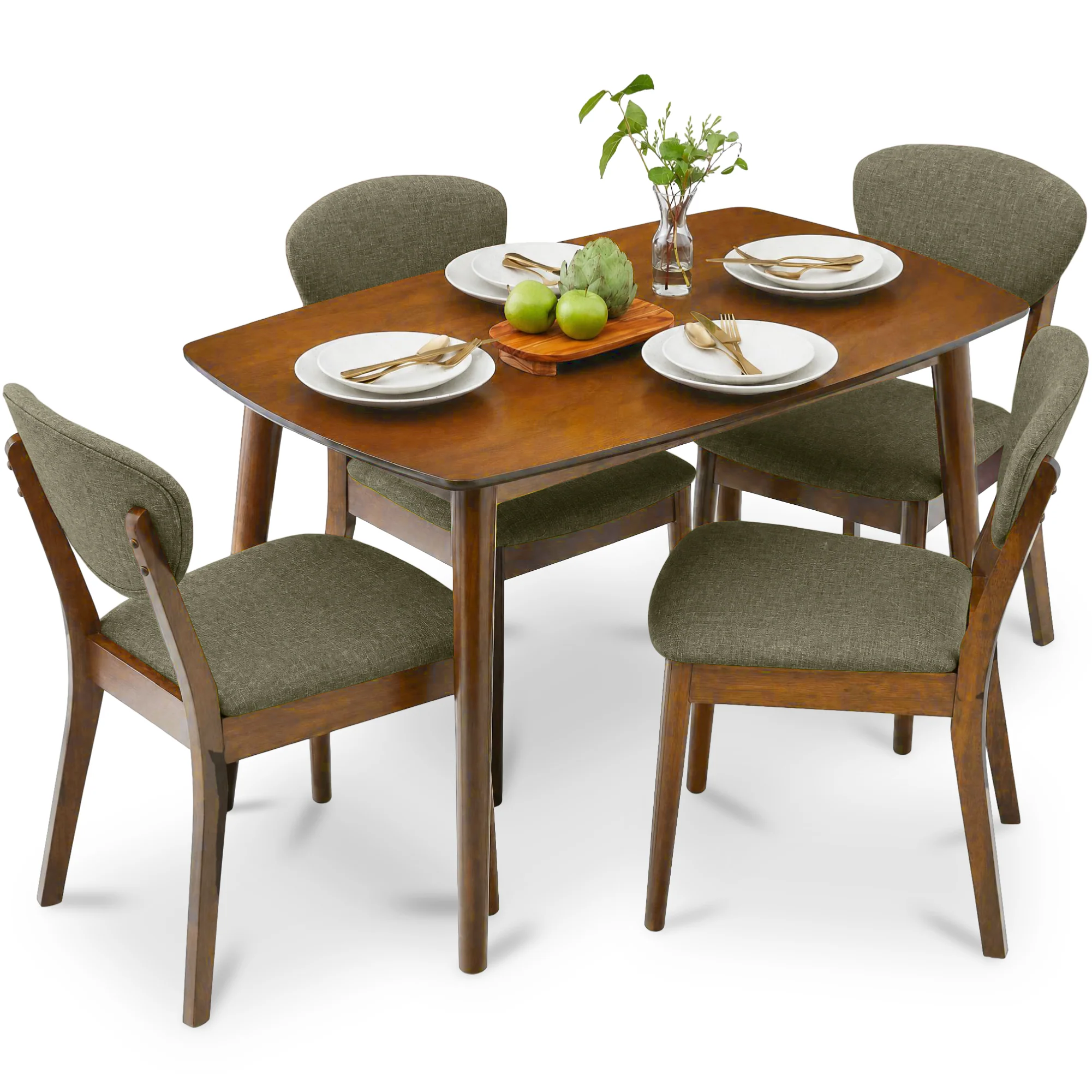 5-Piece Wooden Mid-Century Modern Dining Set w/ 4 Chairs, Padded Seat & Back - Image 43