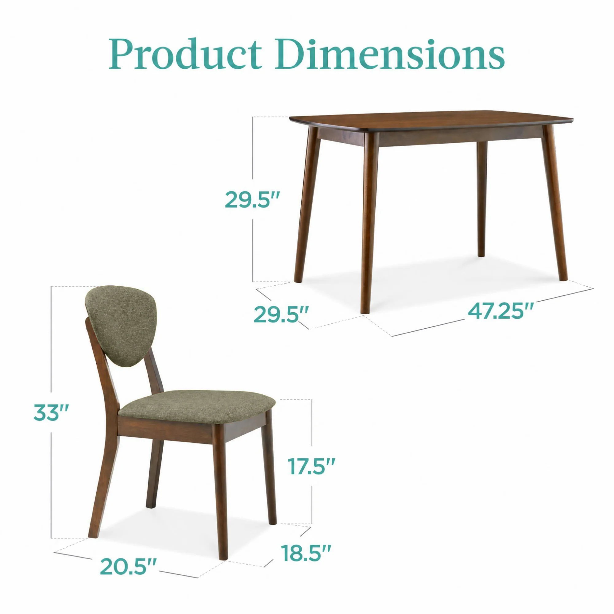 5-Piece Wooden Mid-Century Modern Dining Set w/ 4 Chairs, Padded Seat & Back - Image 49